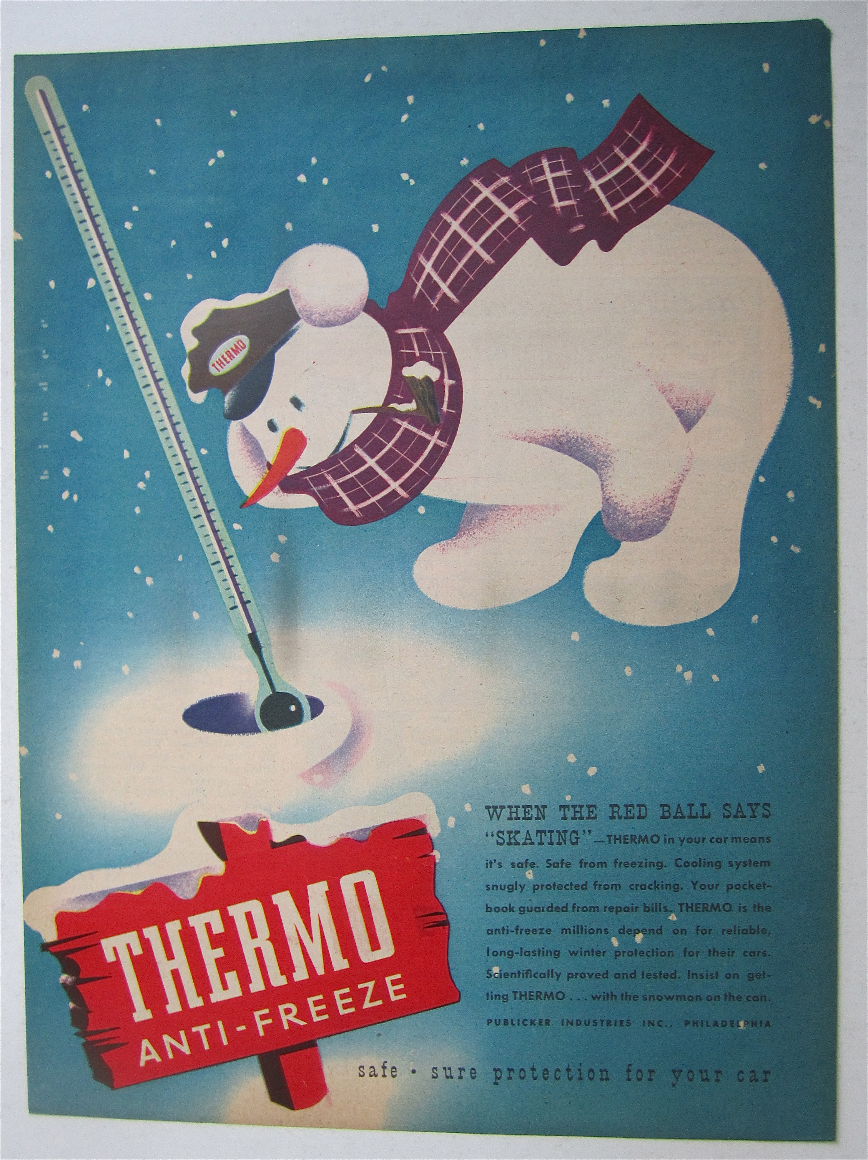 1945 Thermo Anti Freeze with Snowman & Thermometer