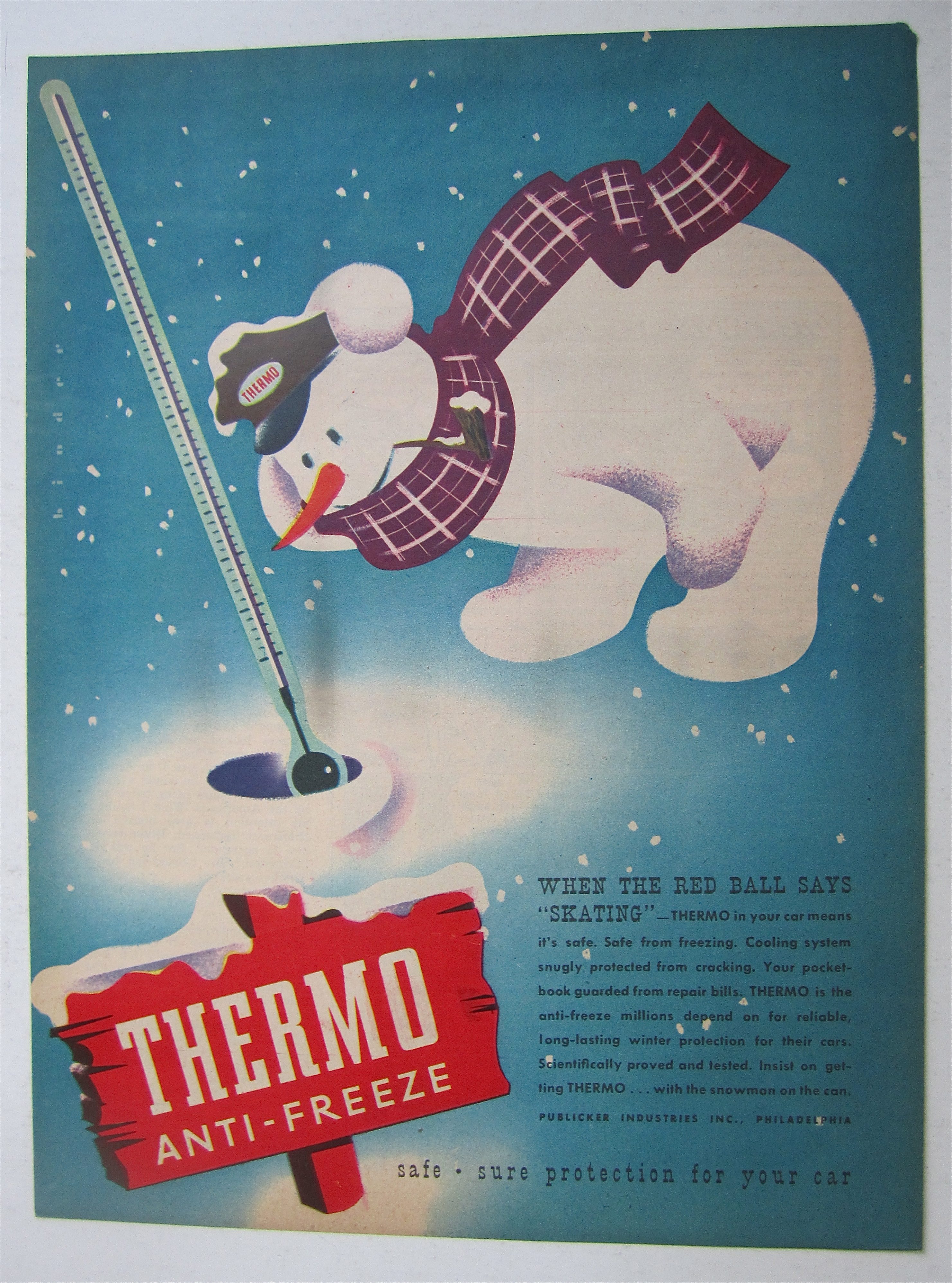 1945 Thermo Anti Freeze with Snowman & Thermometer