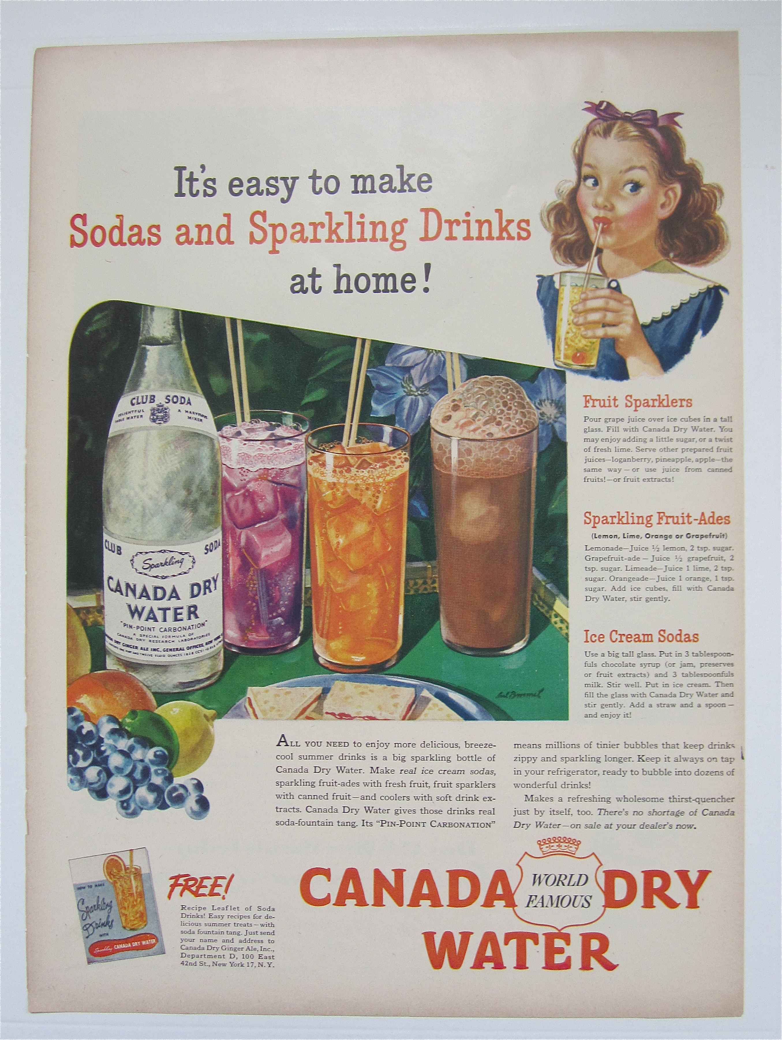 1945 Canada Dry Water with Glasses of Sparkling Drinks