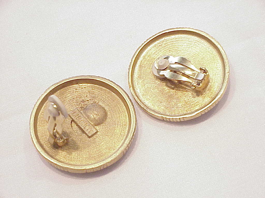 Signed Liberty Amber Enamel And Cabochon Gold Tone Clip Earrings