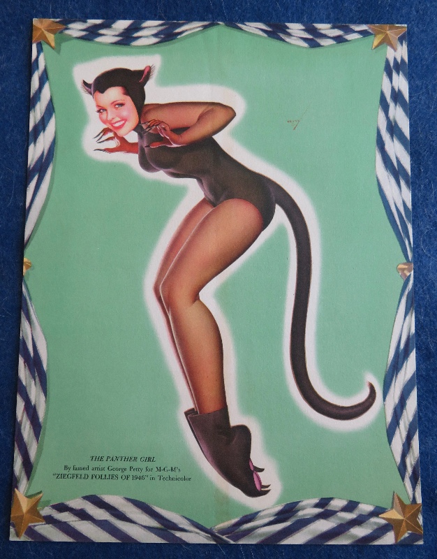 Original 1940's The Panther Girl Pin Up Wearing An Outfit With A Tail & Paw Booties By George Petty