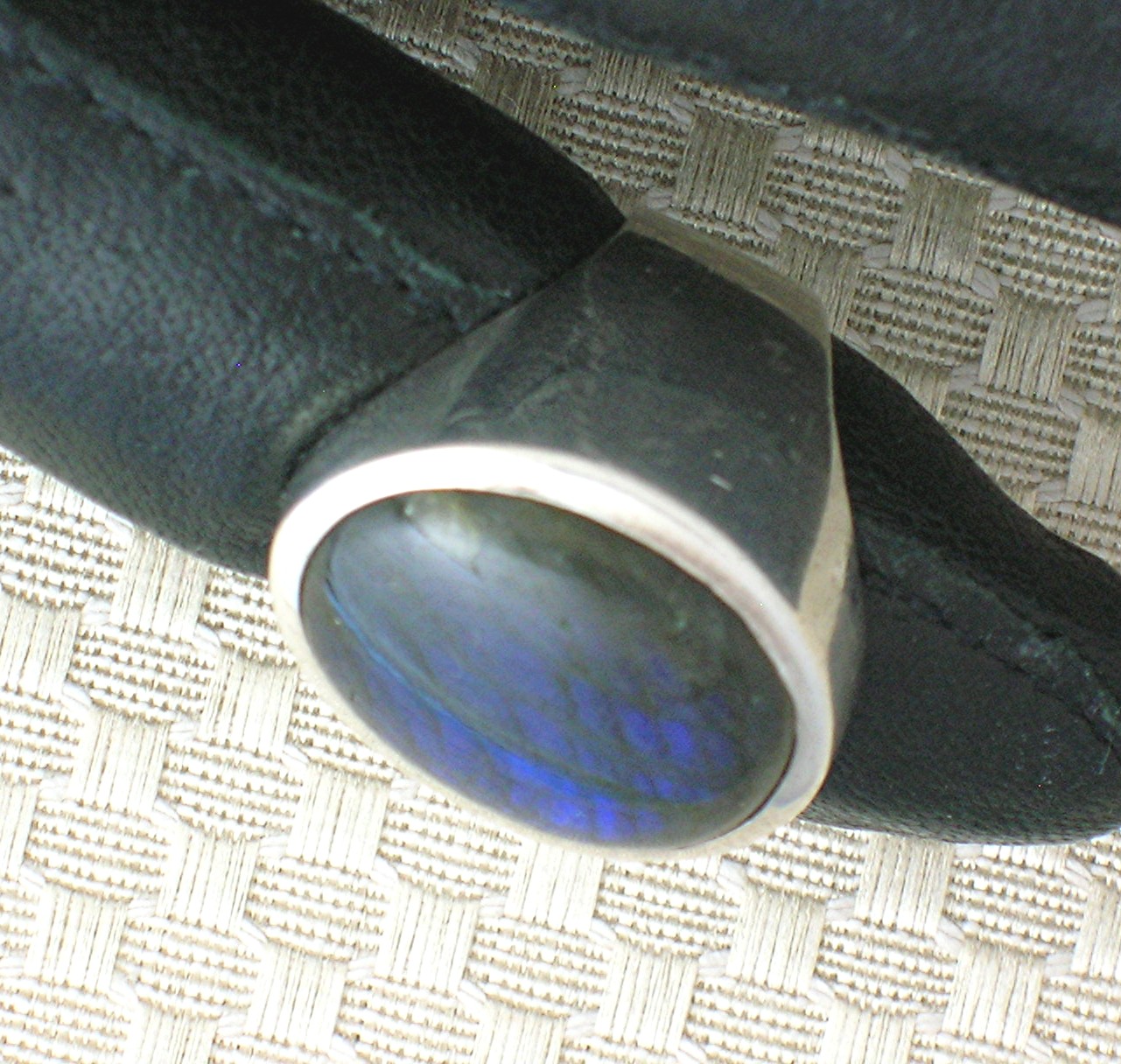 Sterling Silver Hand Made Ring from Peru Blue Tan Stone