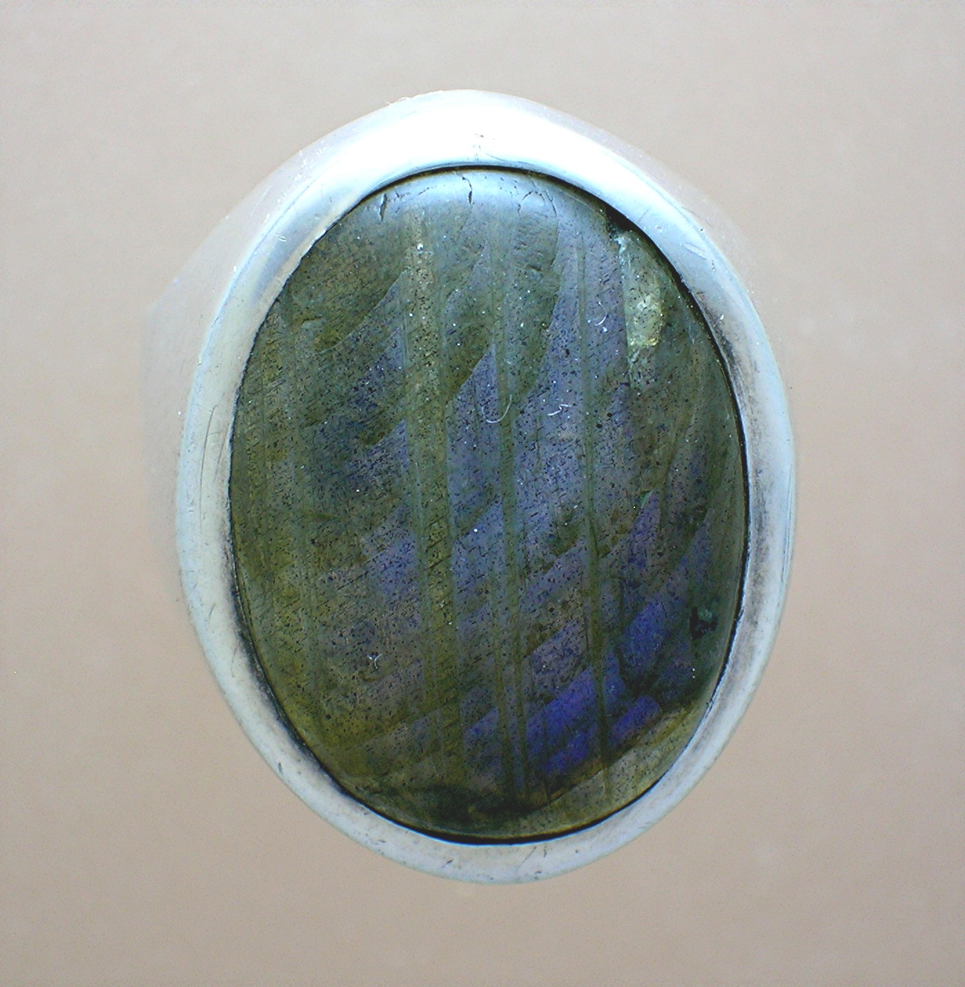 Sterling Silver Hand Made Ring from Peru Blue Tan Stone