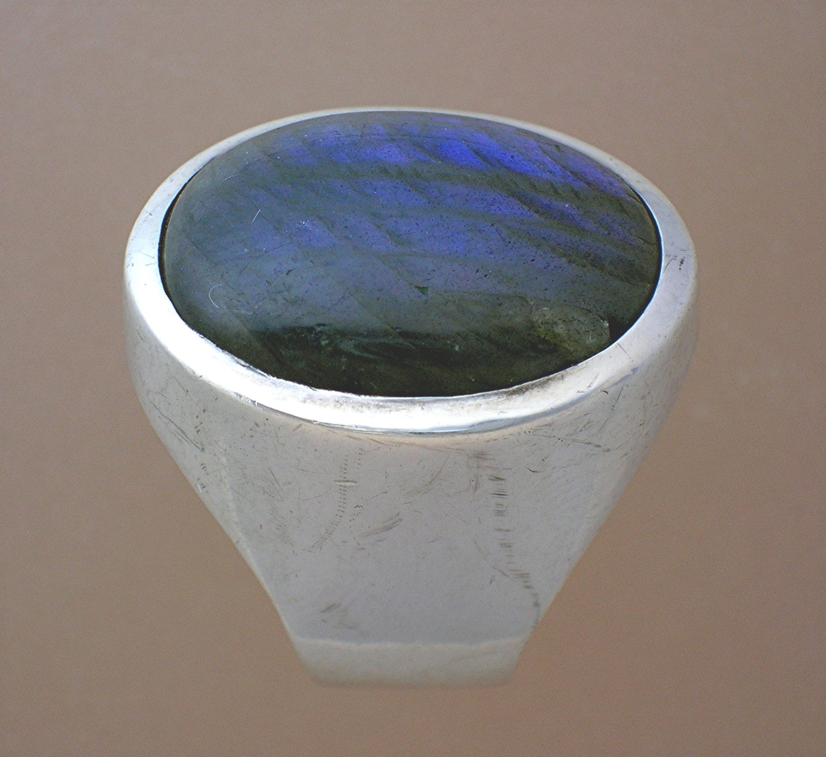 Sterling Silver Hand Made Ring from Peru Blue Tan Stone