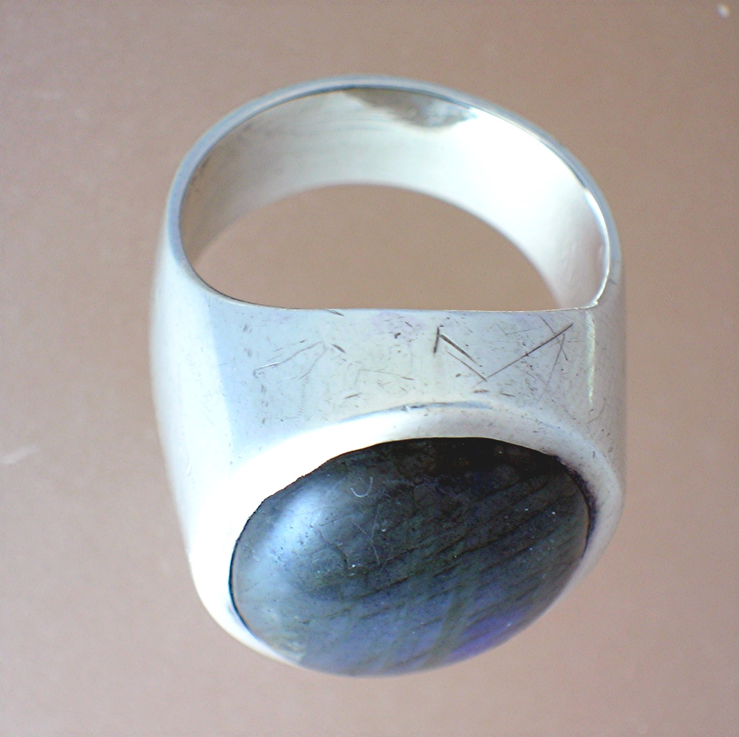 Sterling Silver Hand Made Ring from Peru Blue Tan Stone