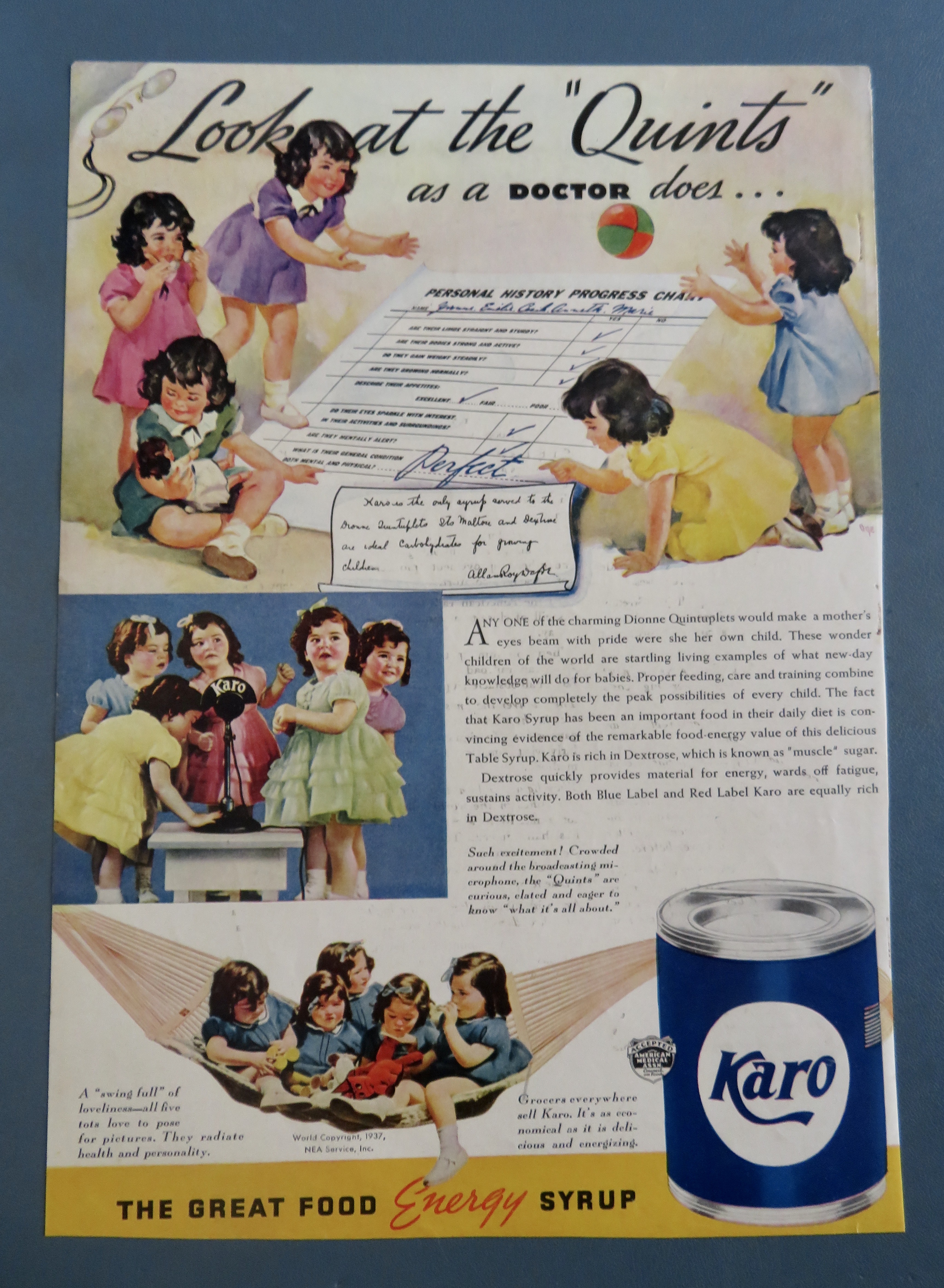 1937 Karo Syrup with Dionne Quintuplets