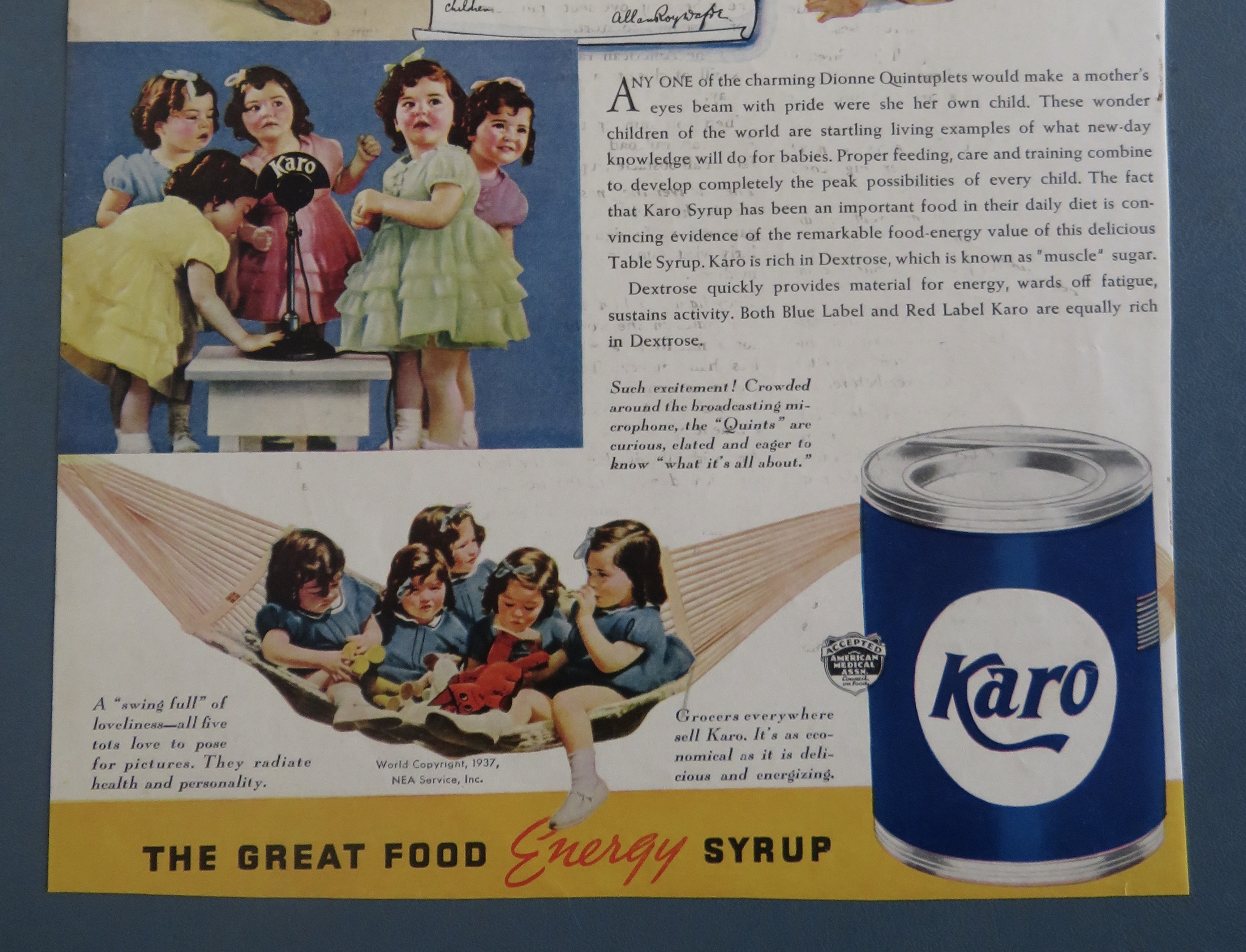 1937 Karo Syrup with Dionne Quintuplets