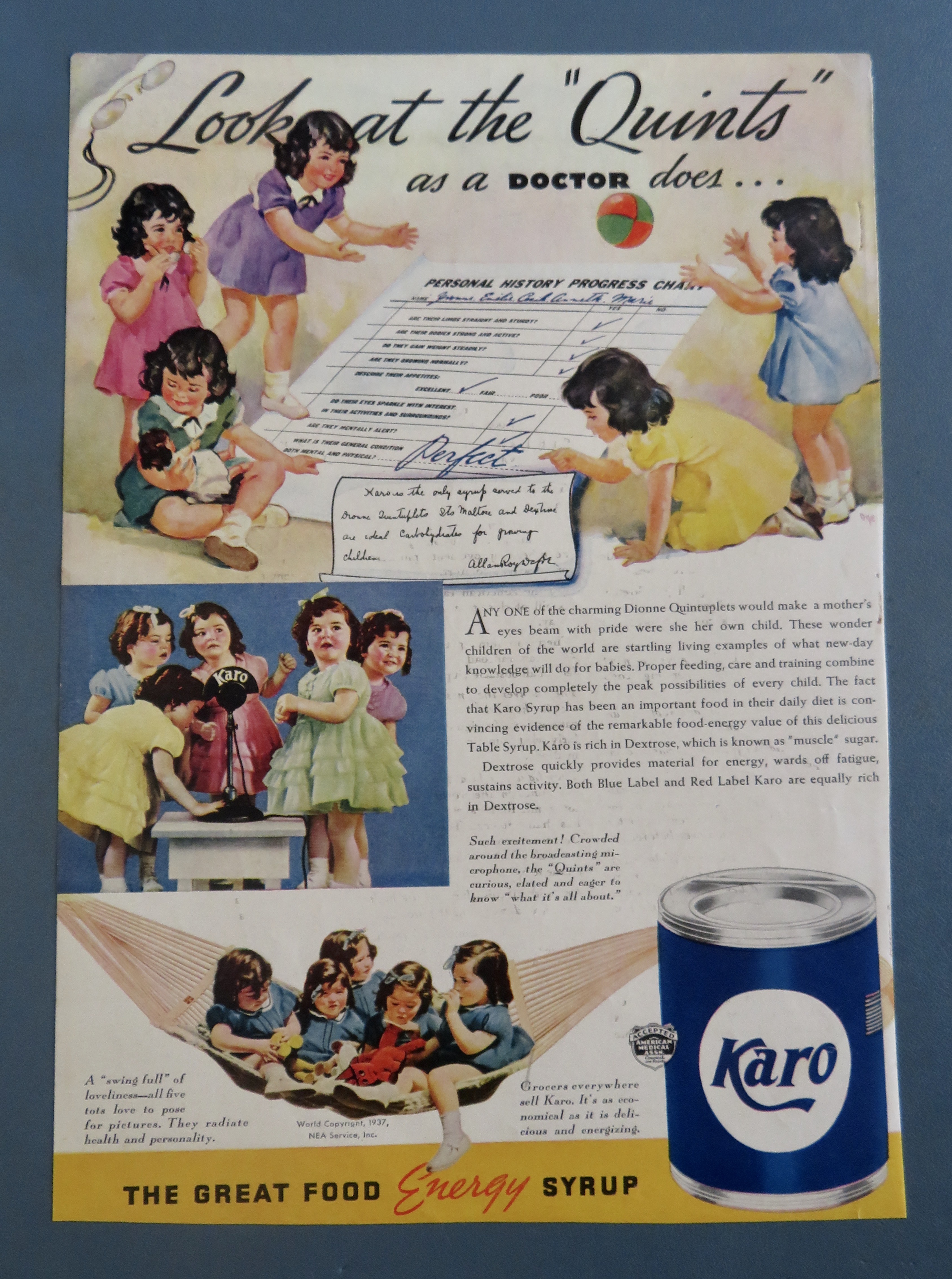 1937 Karo Syrup with Dionne Quintuplets