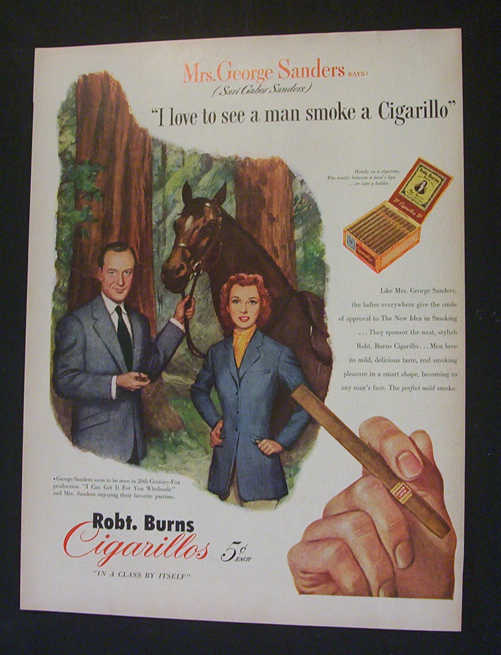 1951 Dual Ad: Robt Burns Cigarillos & Old  Crow