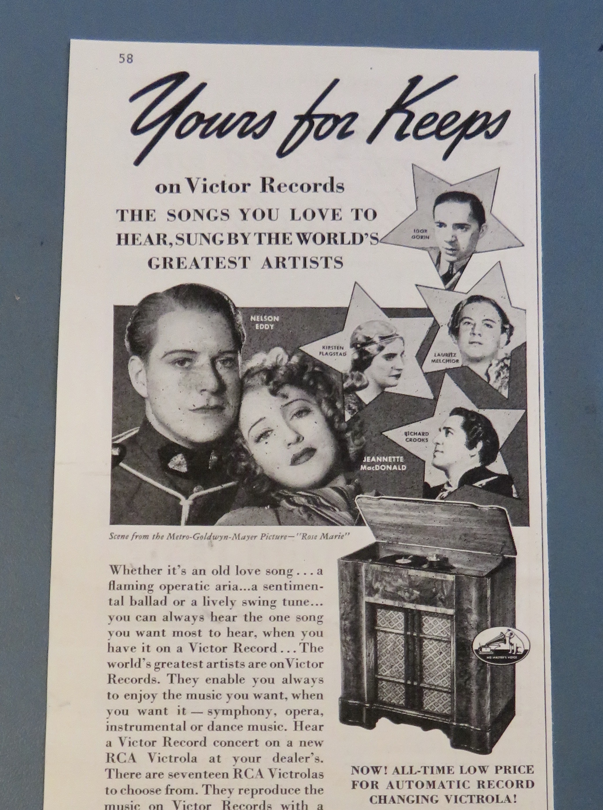 1938 RCA Victrola w/Nelson Eddy & Jeannette MacDonald