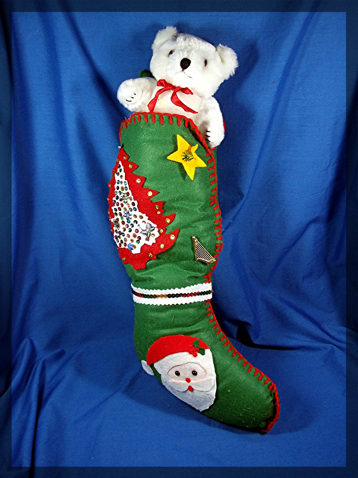 Christmas Felt Stocking with White Polar Bear