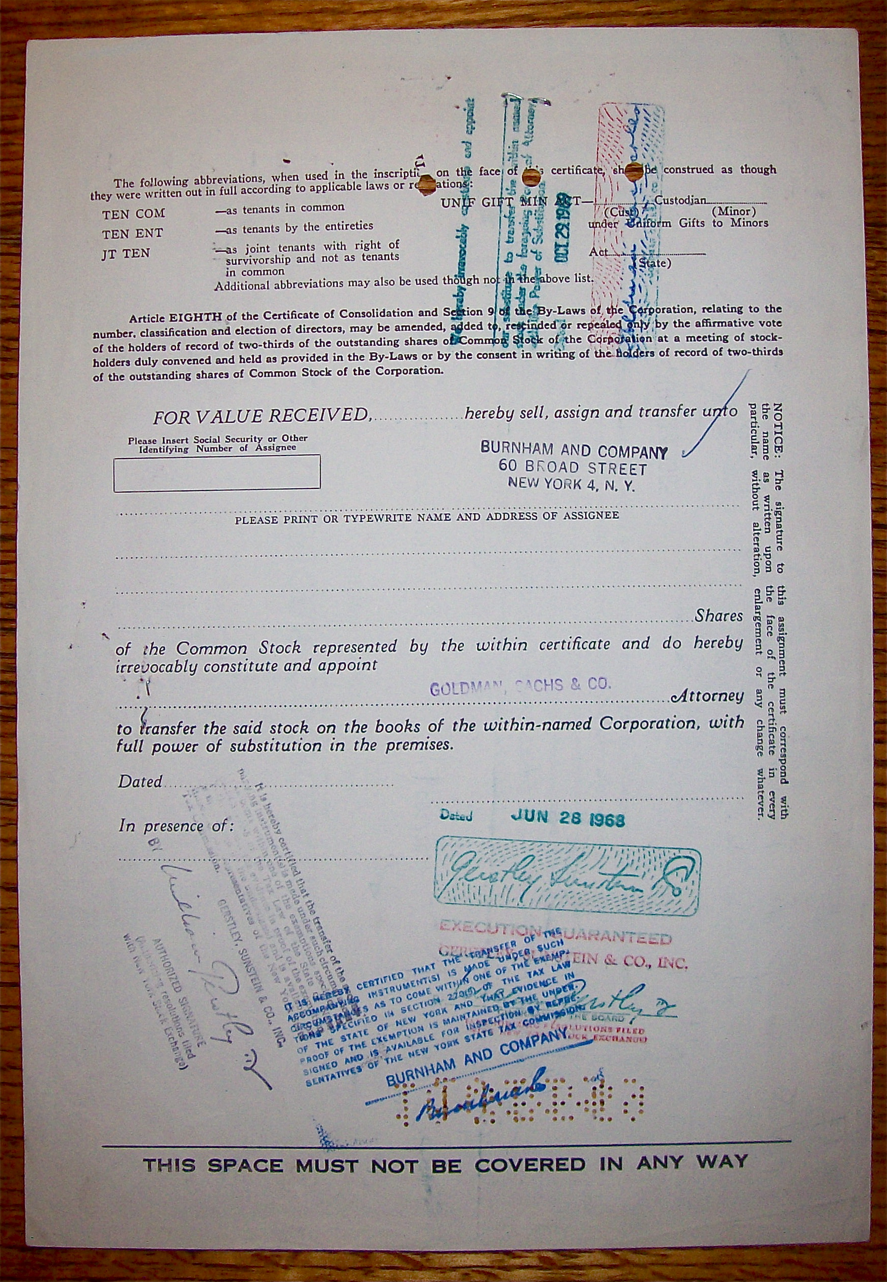 1965 H & B American Corp 100 Shares Stock