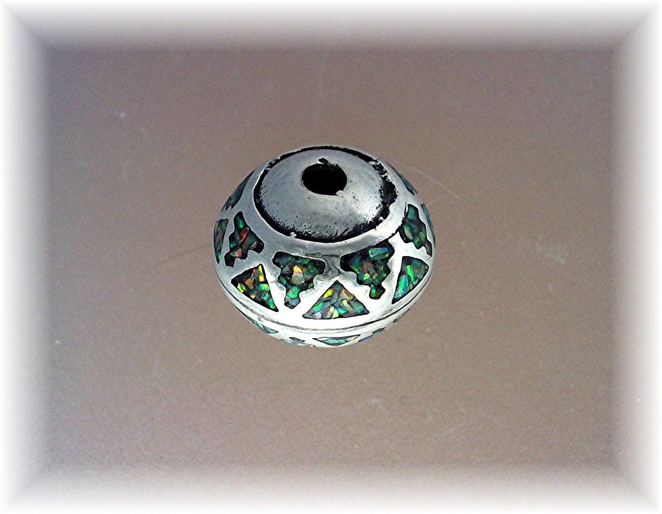 Pendant Bead Sterling Silver Pink Green Blue Opal Inlay
