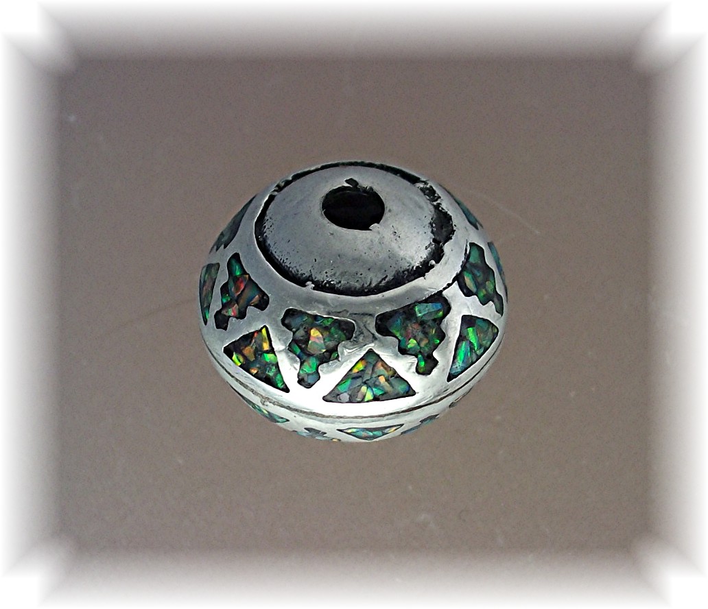 Pendant Bead Sterling Silver Pink Green Blue Opal Inlay