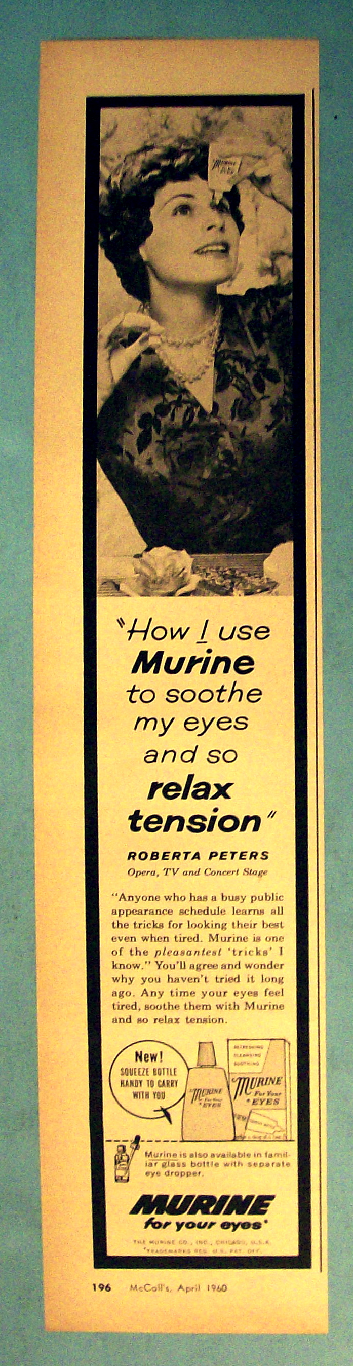 Vintage Ad: 1960 Murine with Roberta Peters