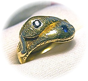 18K Gold Sapphire Eyes Serpent  Snake Ring
