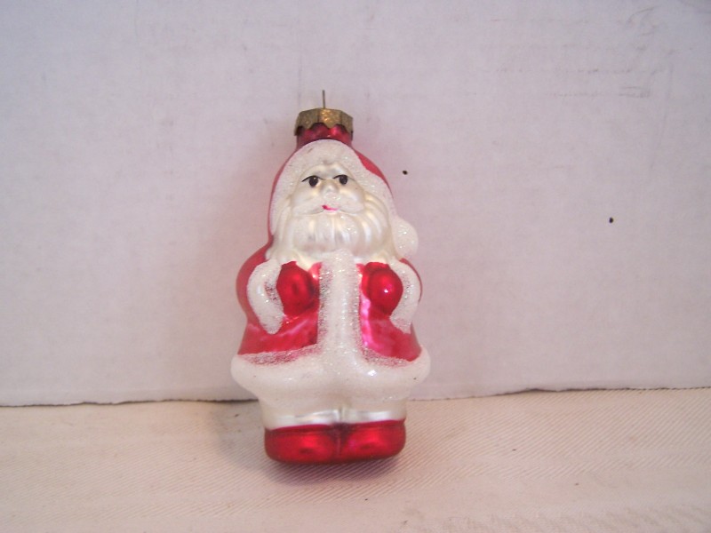 Vintage Glass Santa Claus Christmas Ornament with Glitter Trim