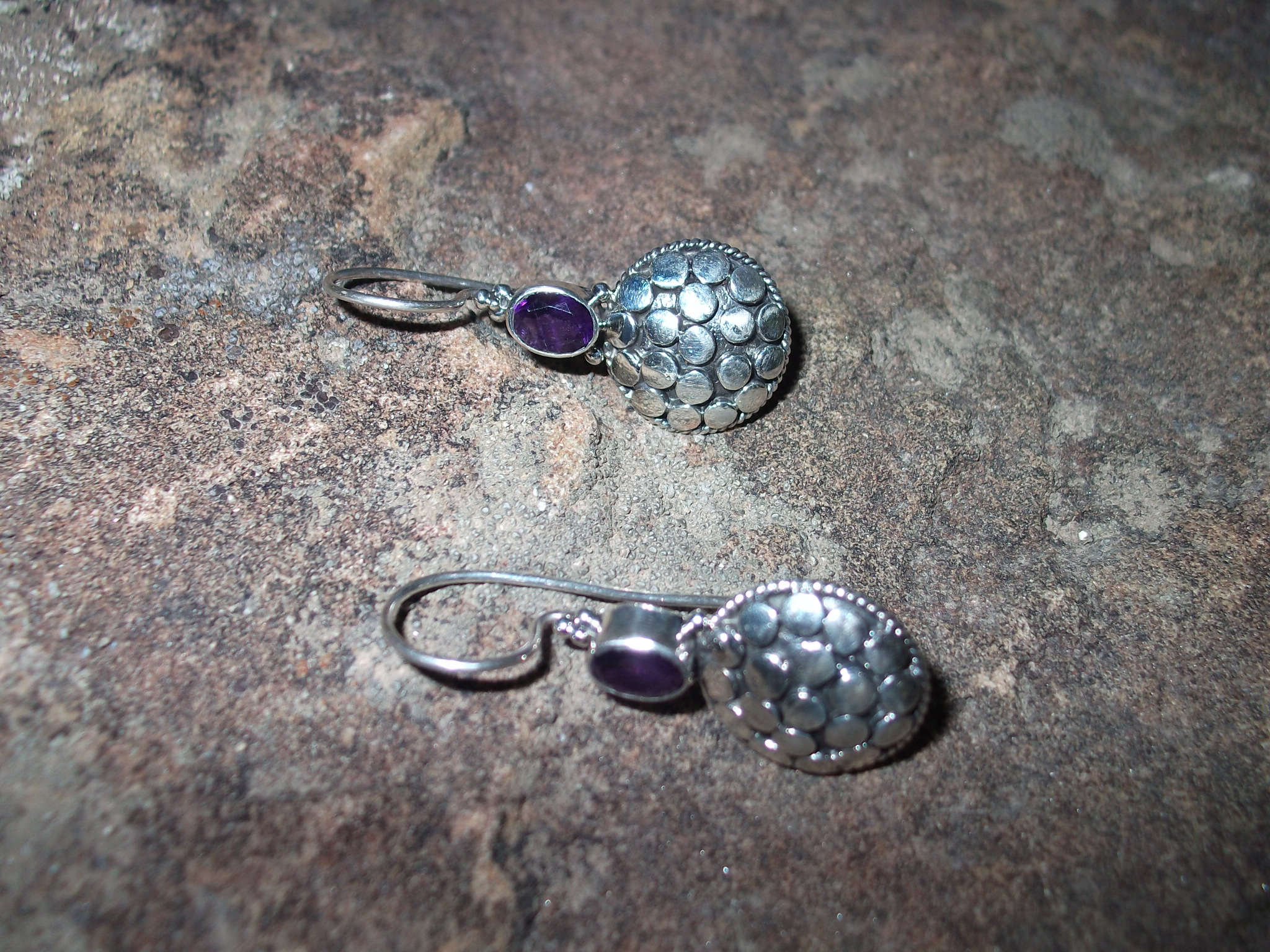 Earrings Amethyst Wire Loop Pierced Dot Earrings