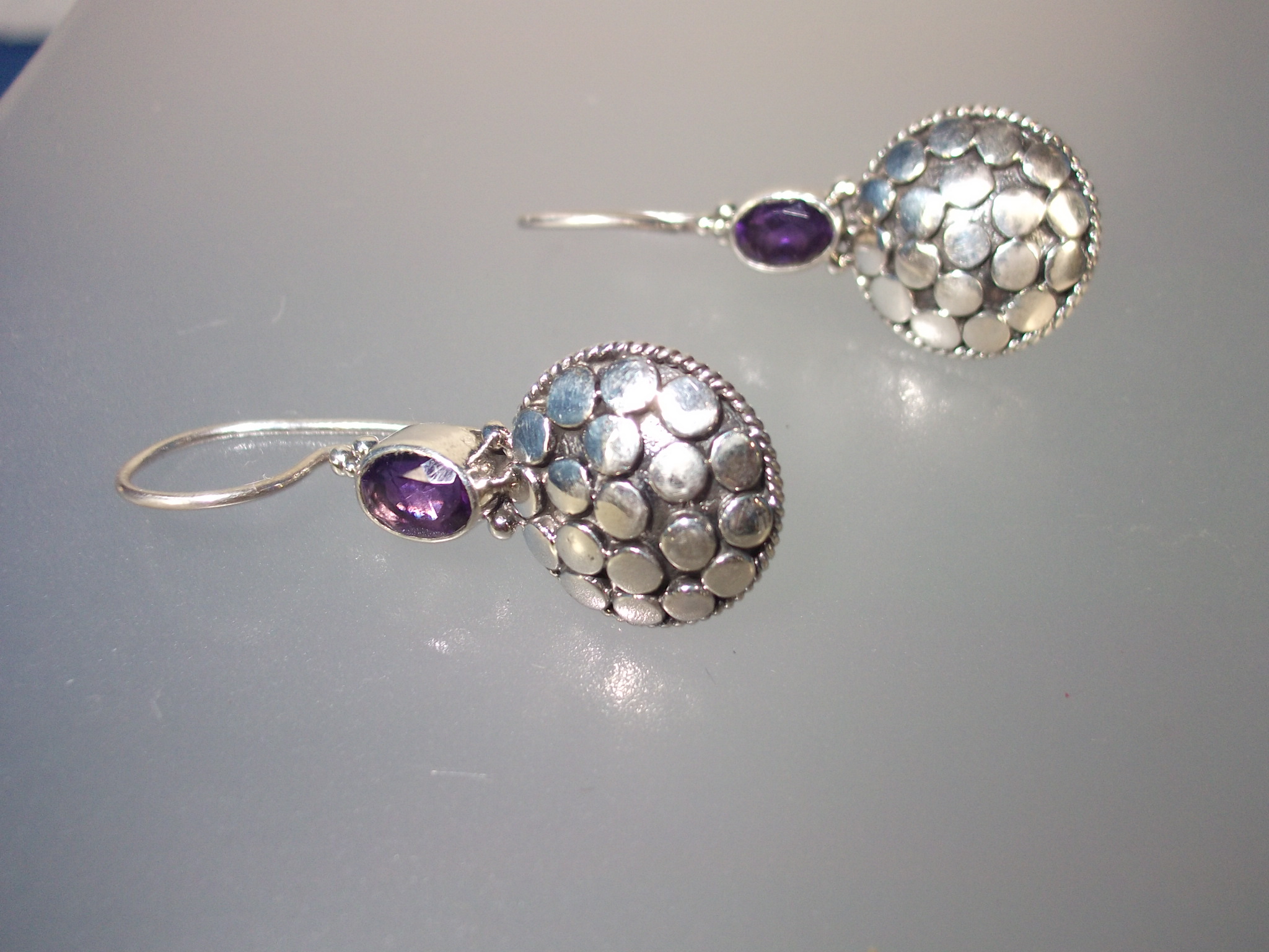 Earrings Amethyst Wire Loop Pierced Dot Earrings
