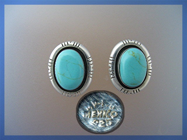Taxco Mexico Sterling Silver Turquoise Clip Earrings