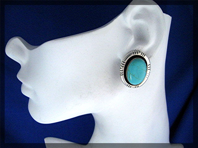 Taxco Mexico Sterling Silver Turquoise Clip Earrings