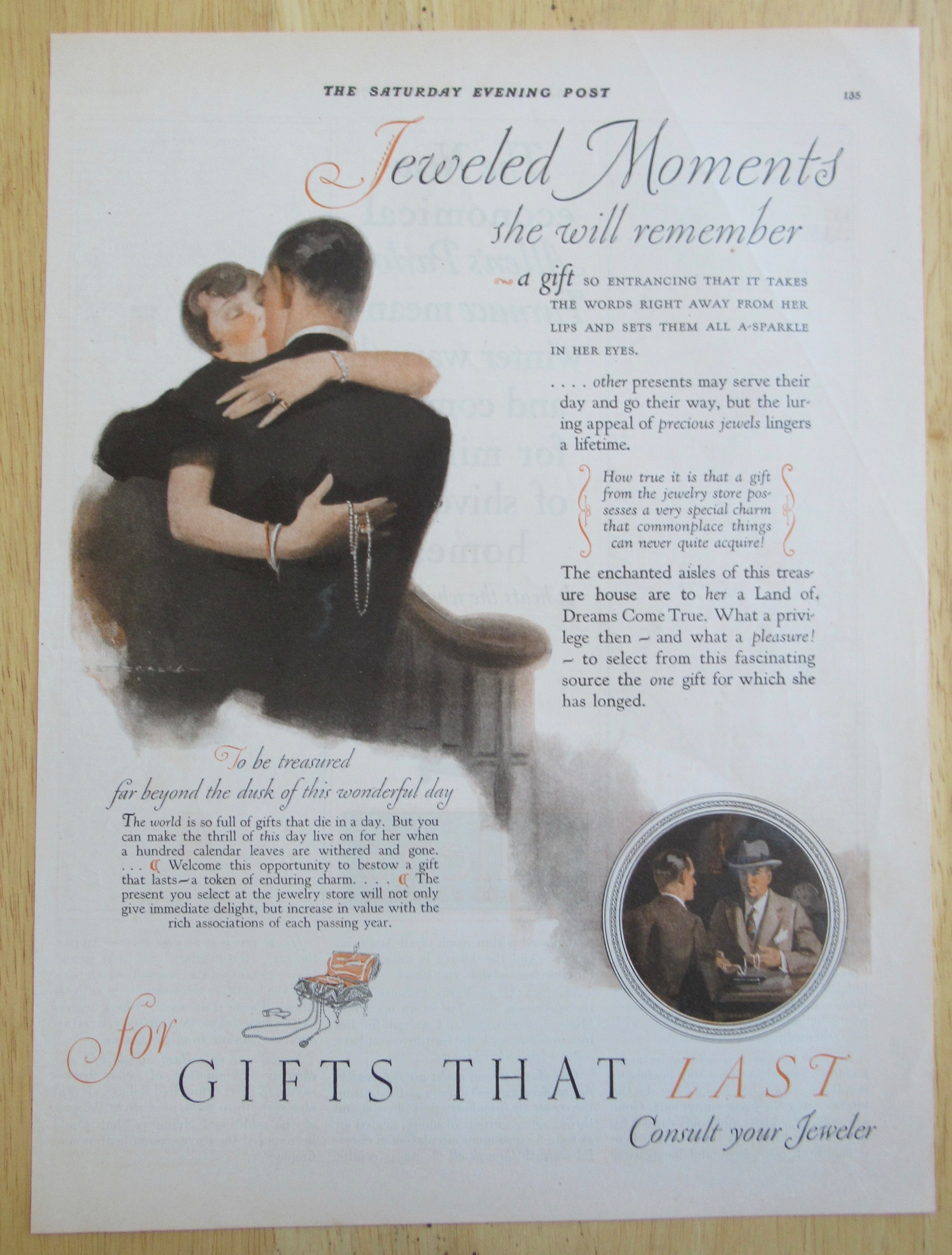 1926 Jeweled Moments with Woman Kissing Man