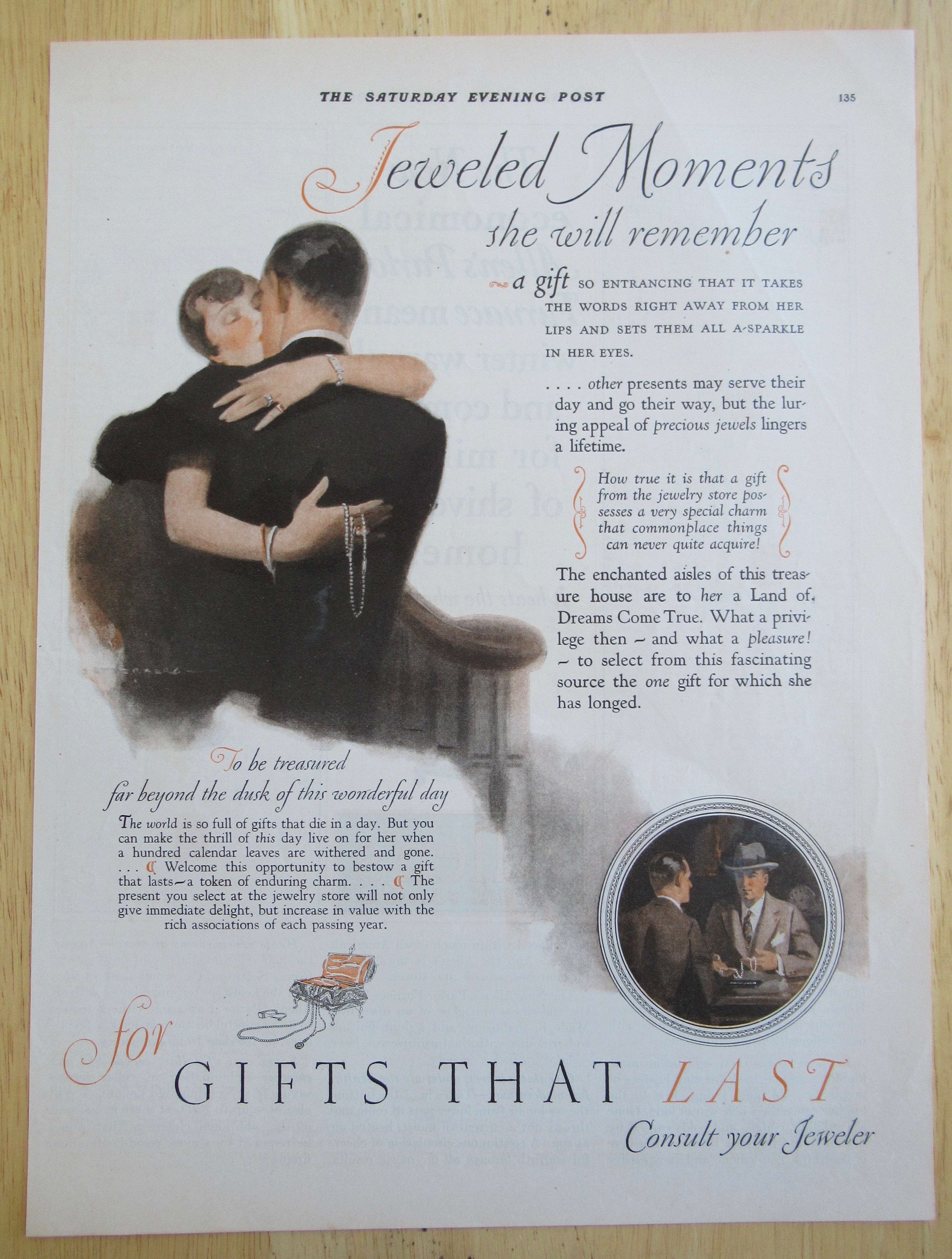 1926 Jeweled Moments with Woman Kissing Man