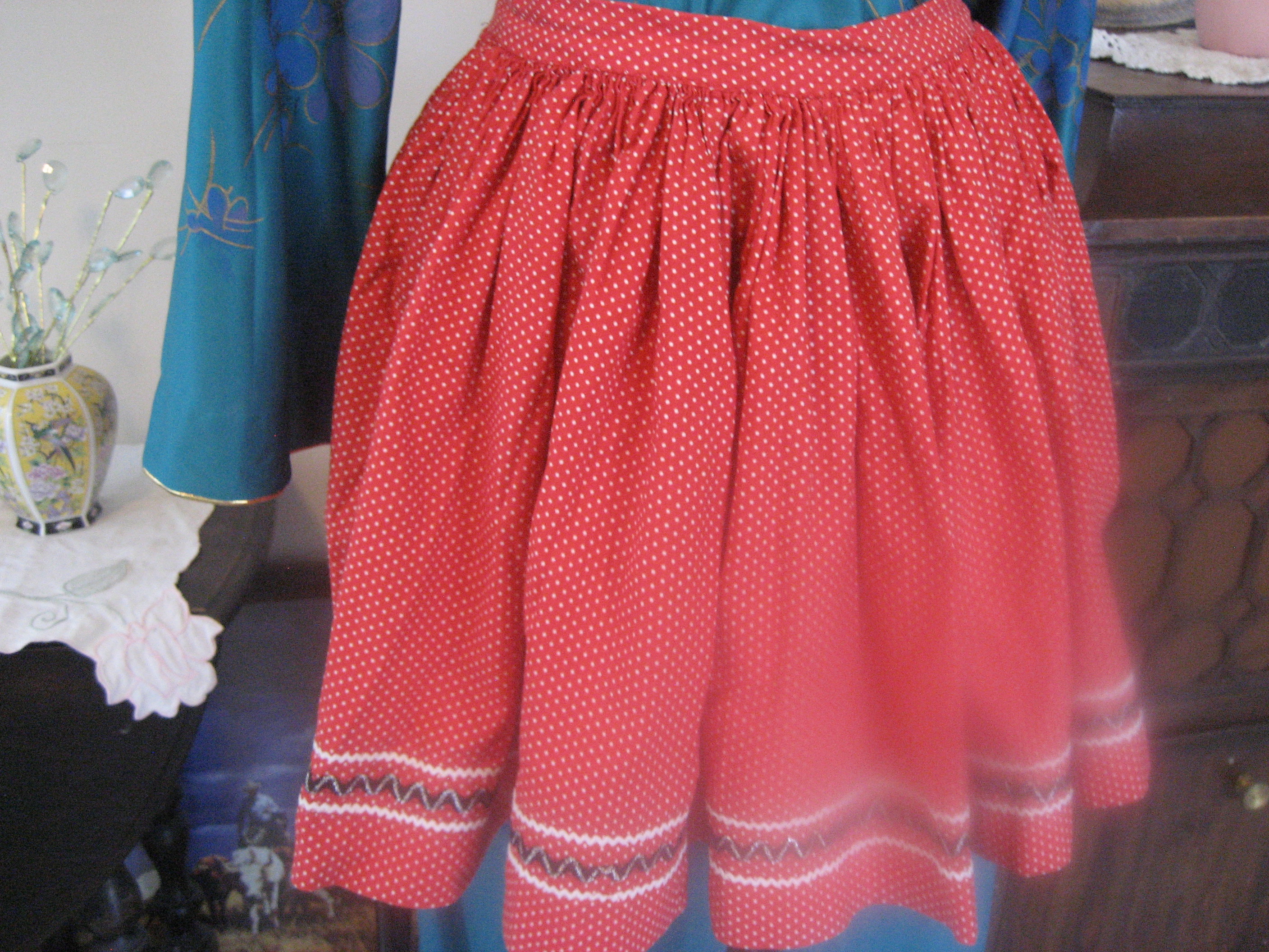 Red Gathered Apron