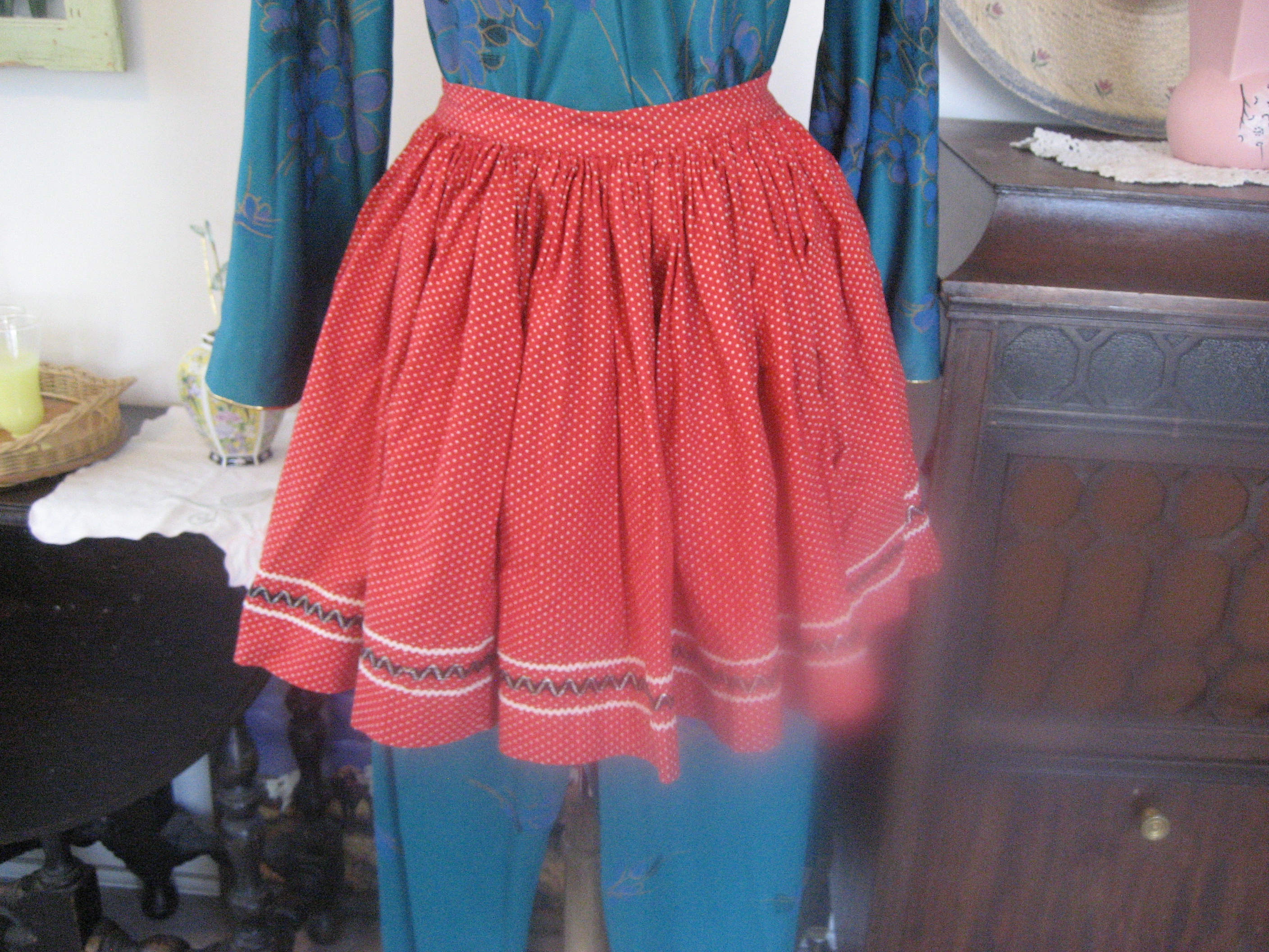 Red Gathered Apron
