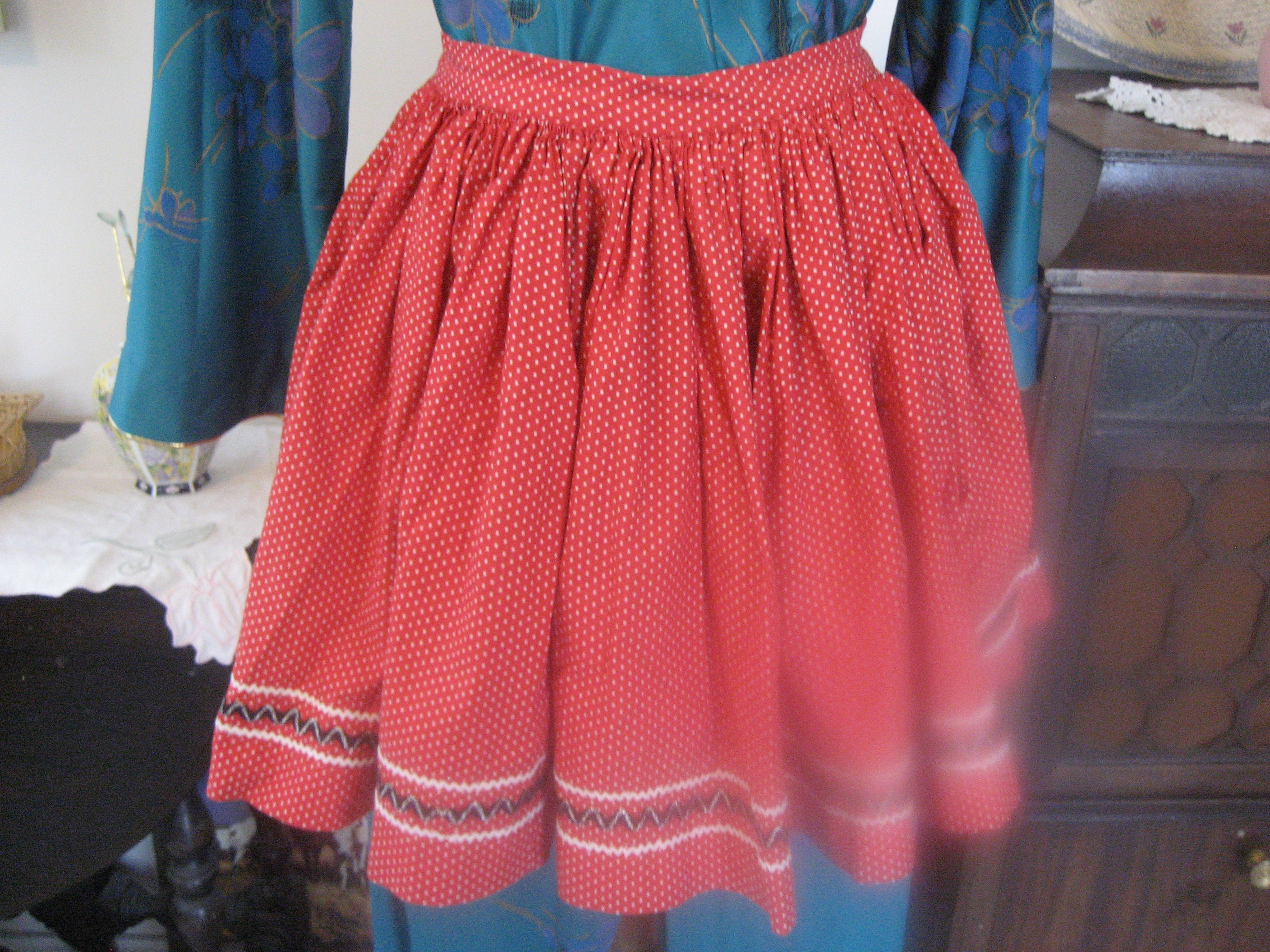 Red Gathered Apron