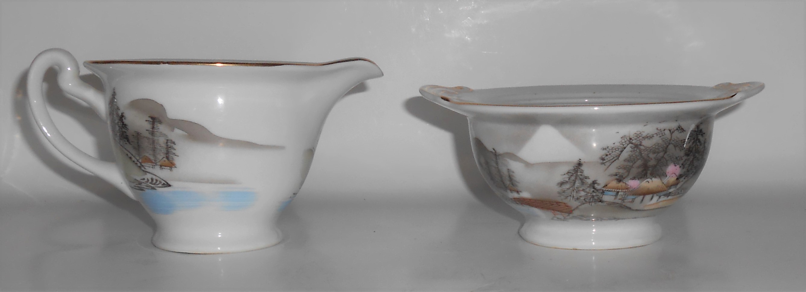 Noritake Porcelain Morimura China River Bridge Huts Mt