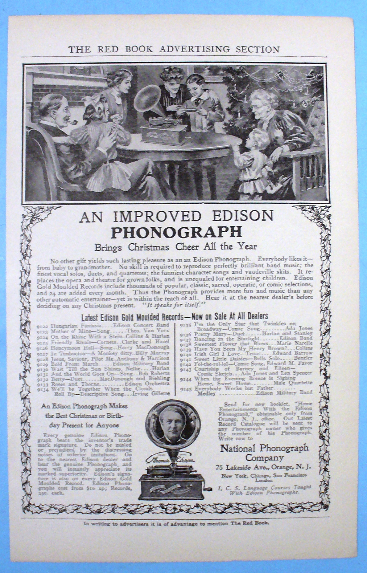 1905 Edison Phonograph with Family at Christmas