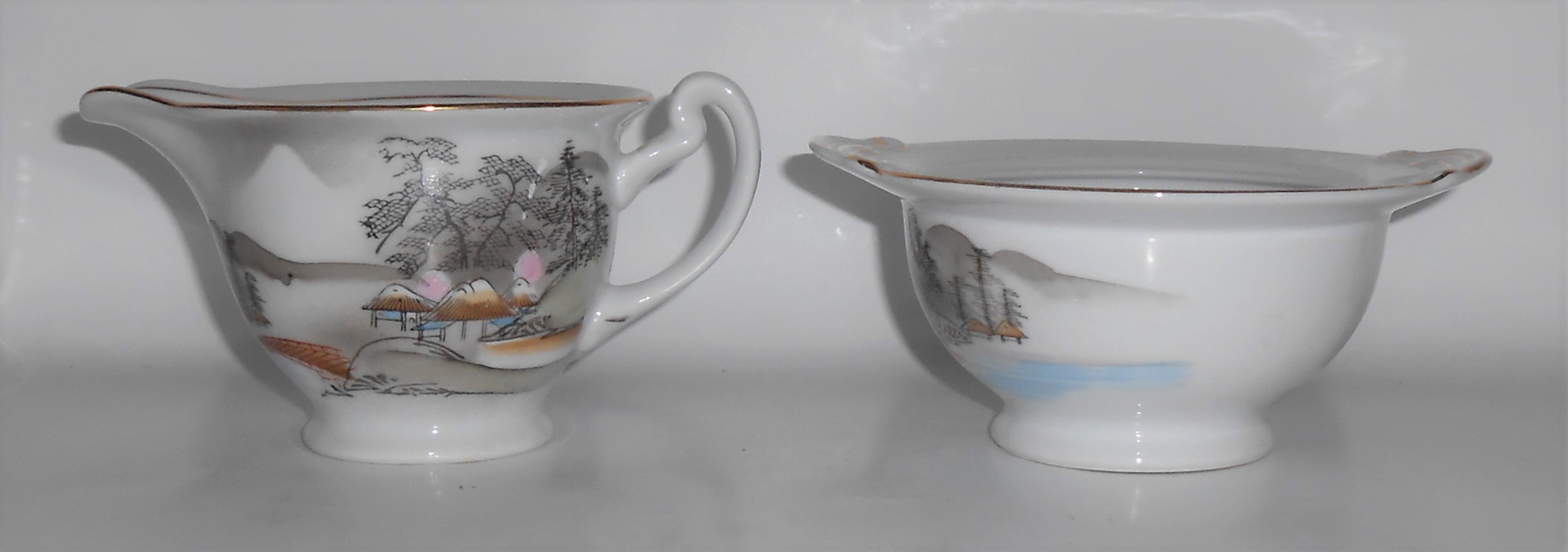 Noritake Porcelain Morimura China River Bridge Huts Mt