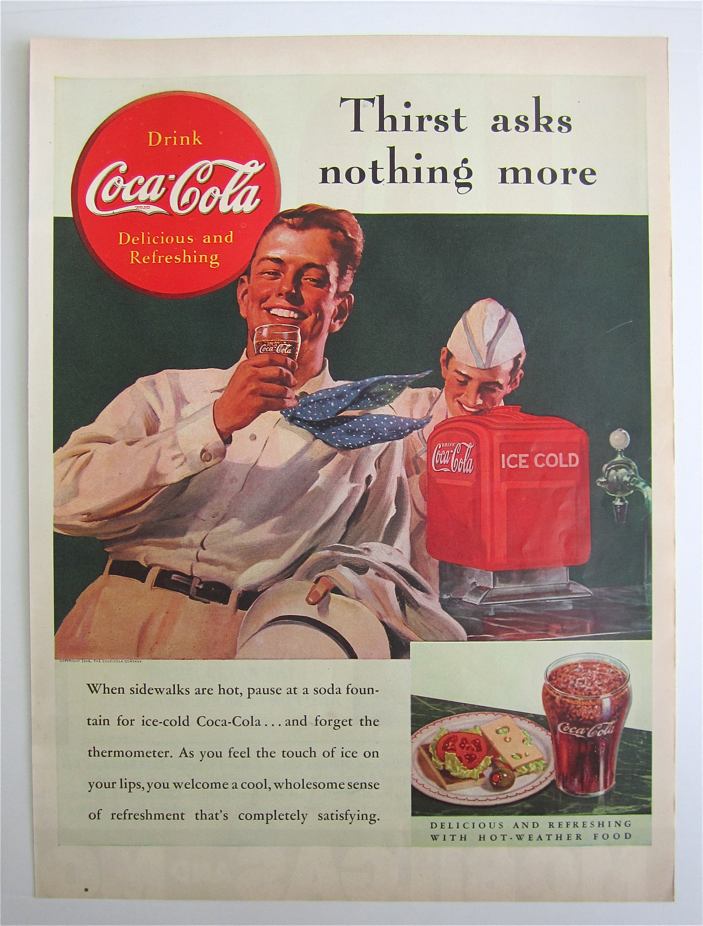 1938 Coca Cola (Coke) with Man Drinking A Glass Of Coke