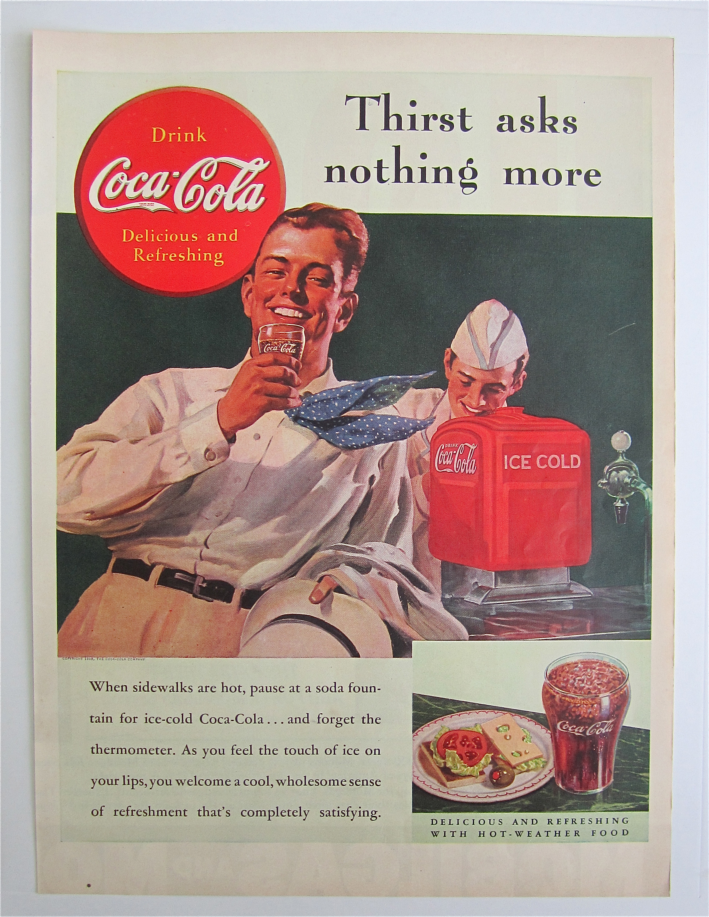 1938 Coca Cola (Coke) with Man Drinking A Glass Of Coke