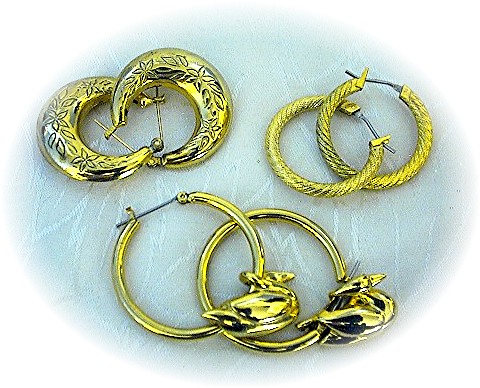 3 Pairs Goldtone Hoop Earrings