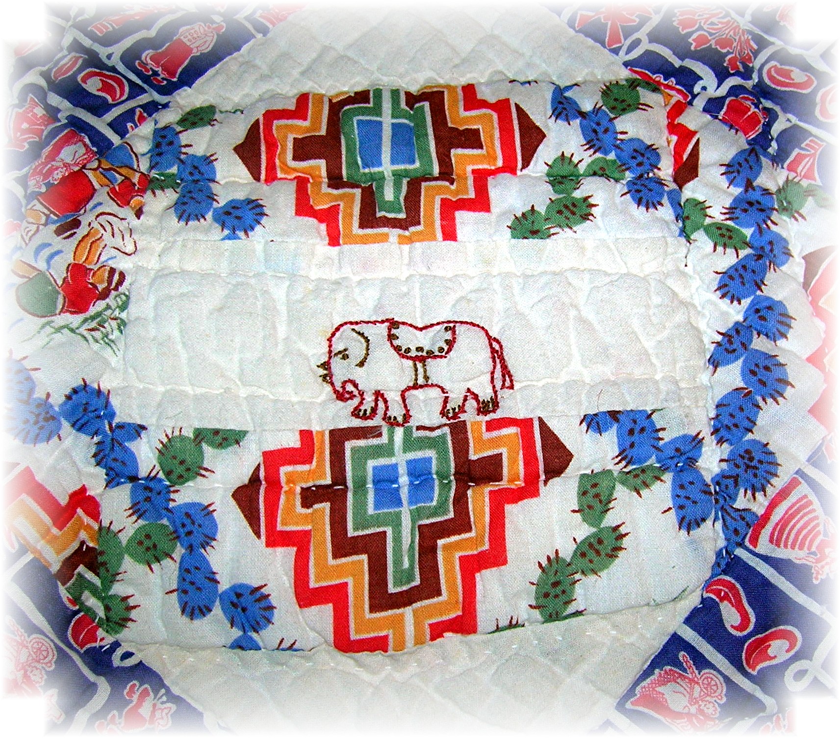 1930s Hand Quilted 'Names' Quilt 59x70