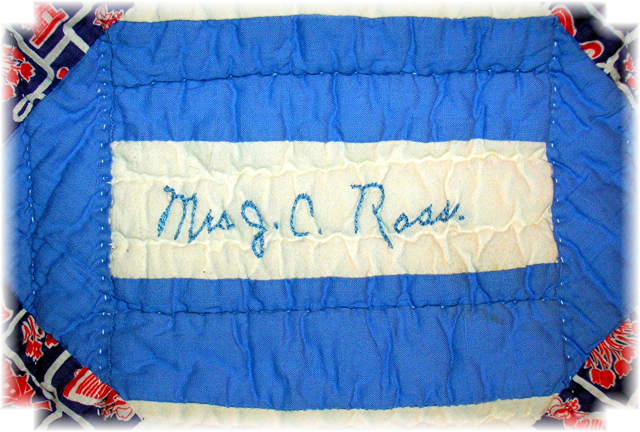 1930s Hand Quilted 'Names' Quilt 59x70