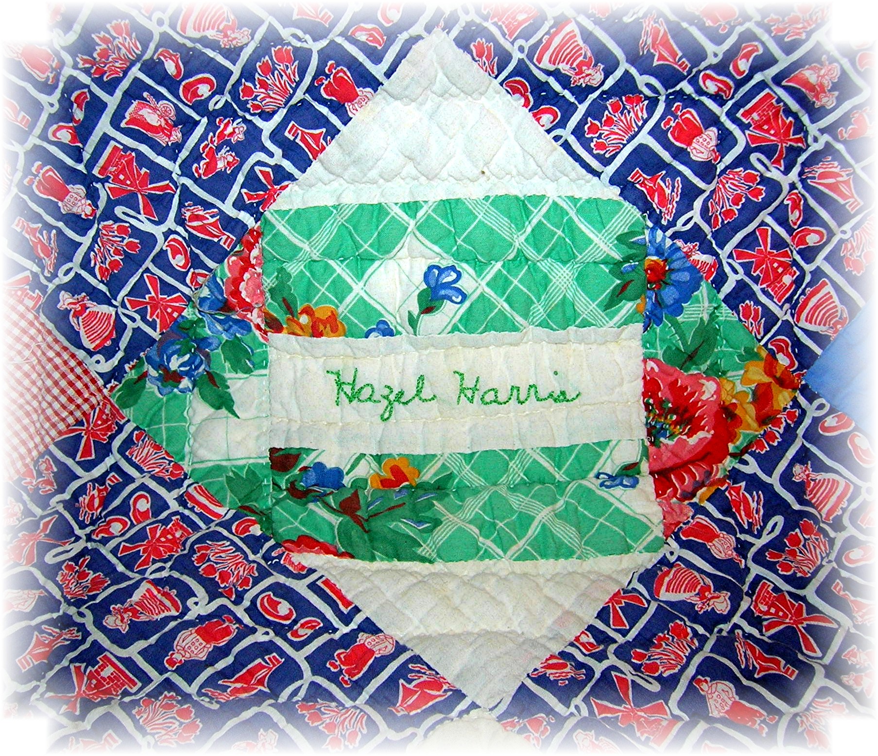 1930s Hand Quilted 'Names' Quilt 59x70