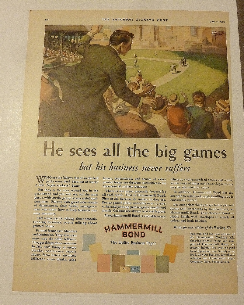 1928 Hammermill Bond With Man Cheering Ball Game