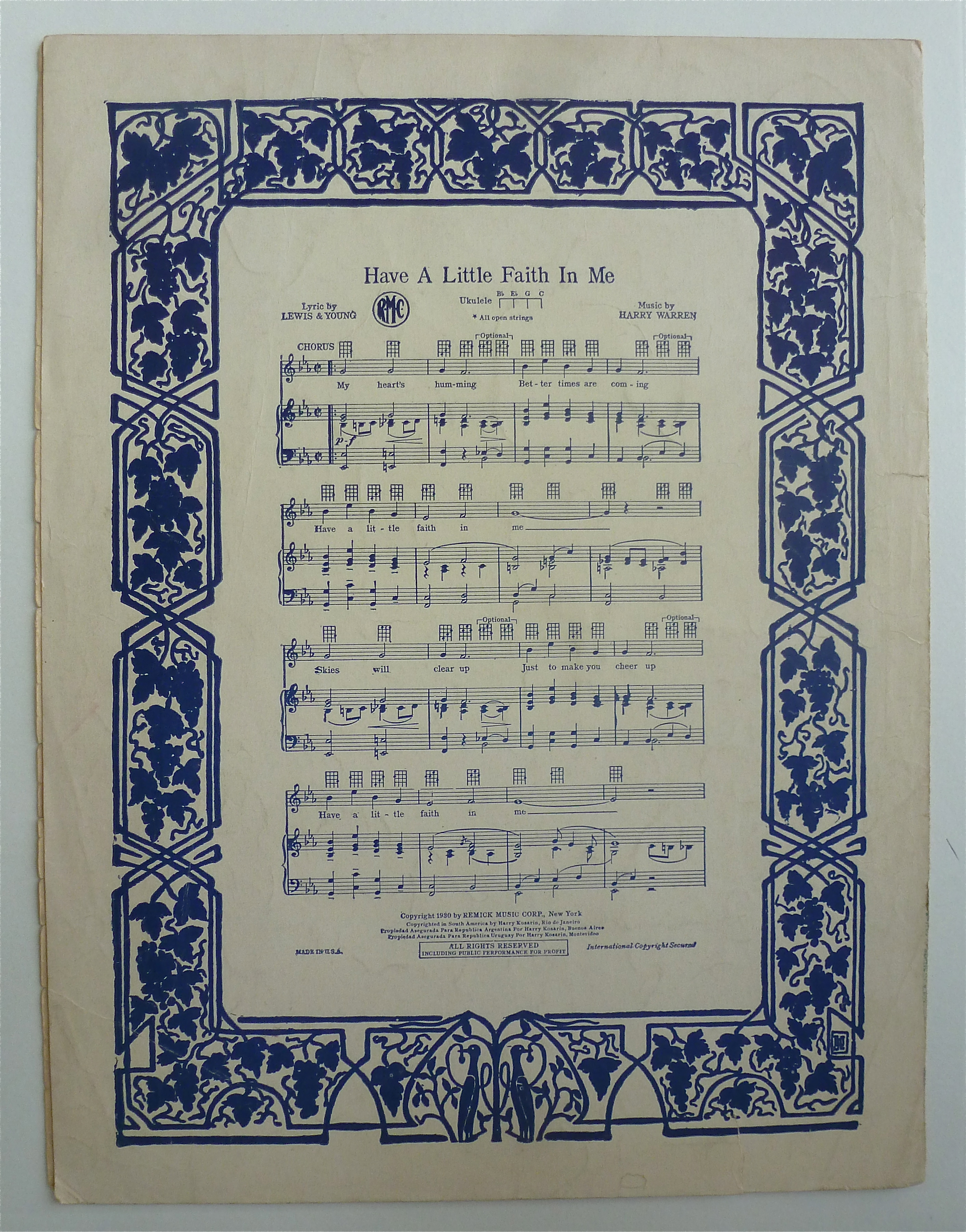 Sheet Music For 1930 Reminiscing