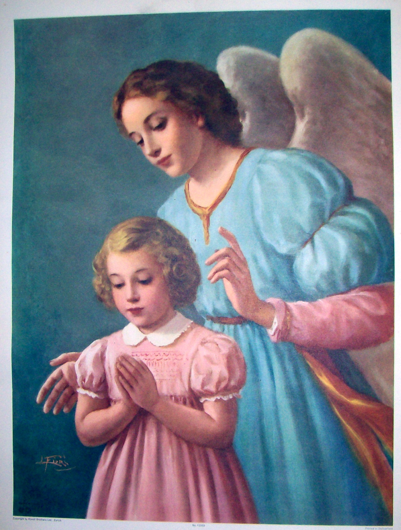 Print Of Guardian Angel With Little Girl-1940's