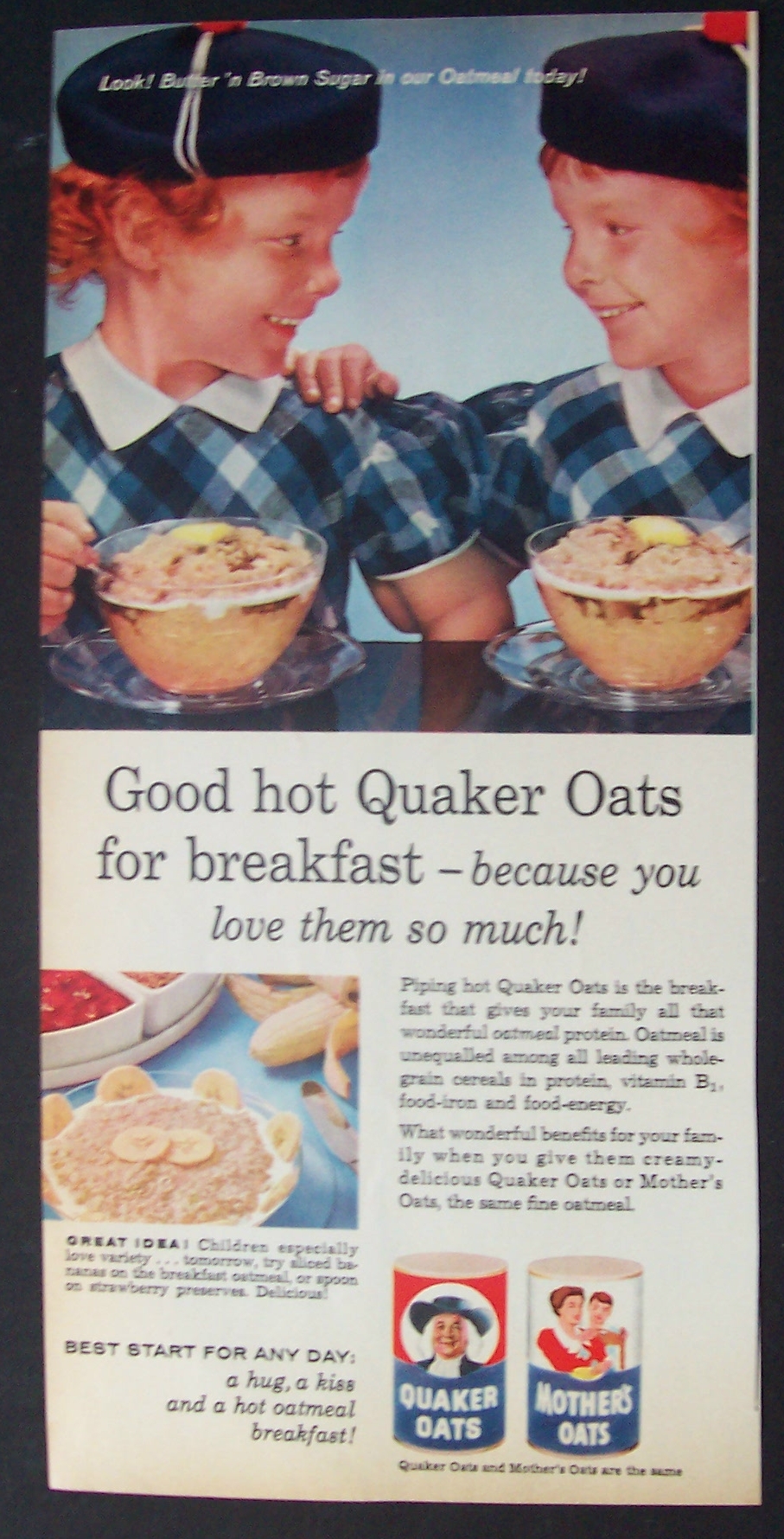 1959 Quaker Oats with Twin Girls Enjoying Bowls Of Oats