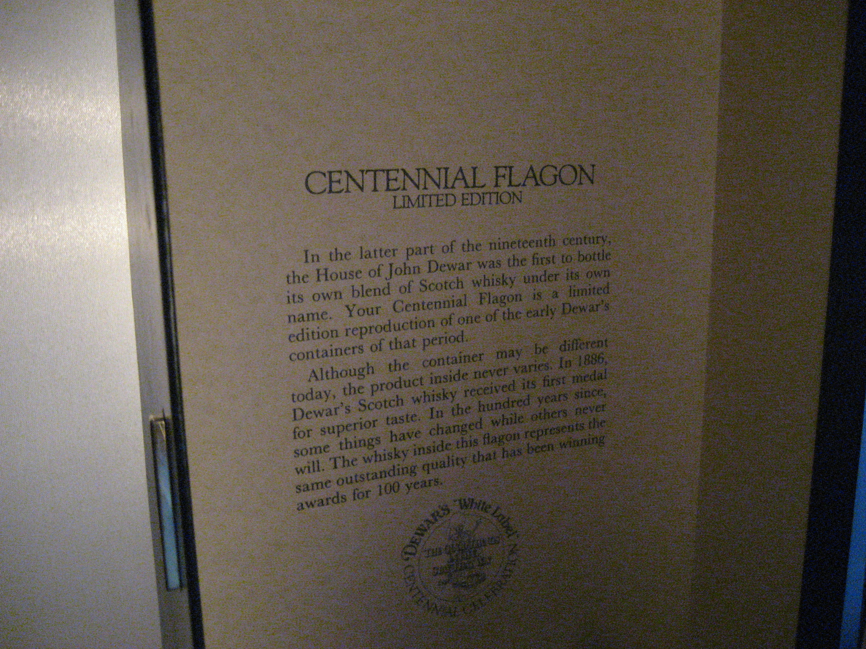 Dewar's White Label Centennial Flagon