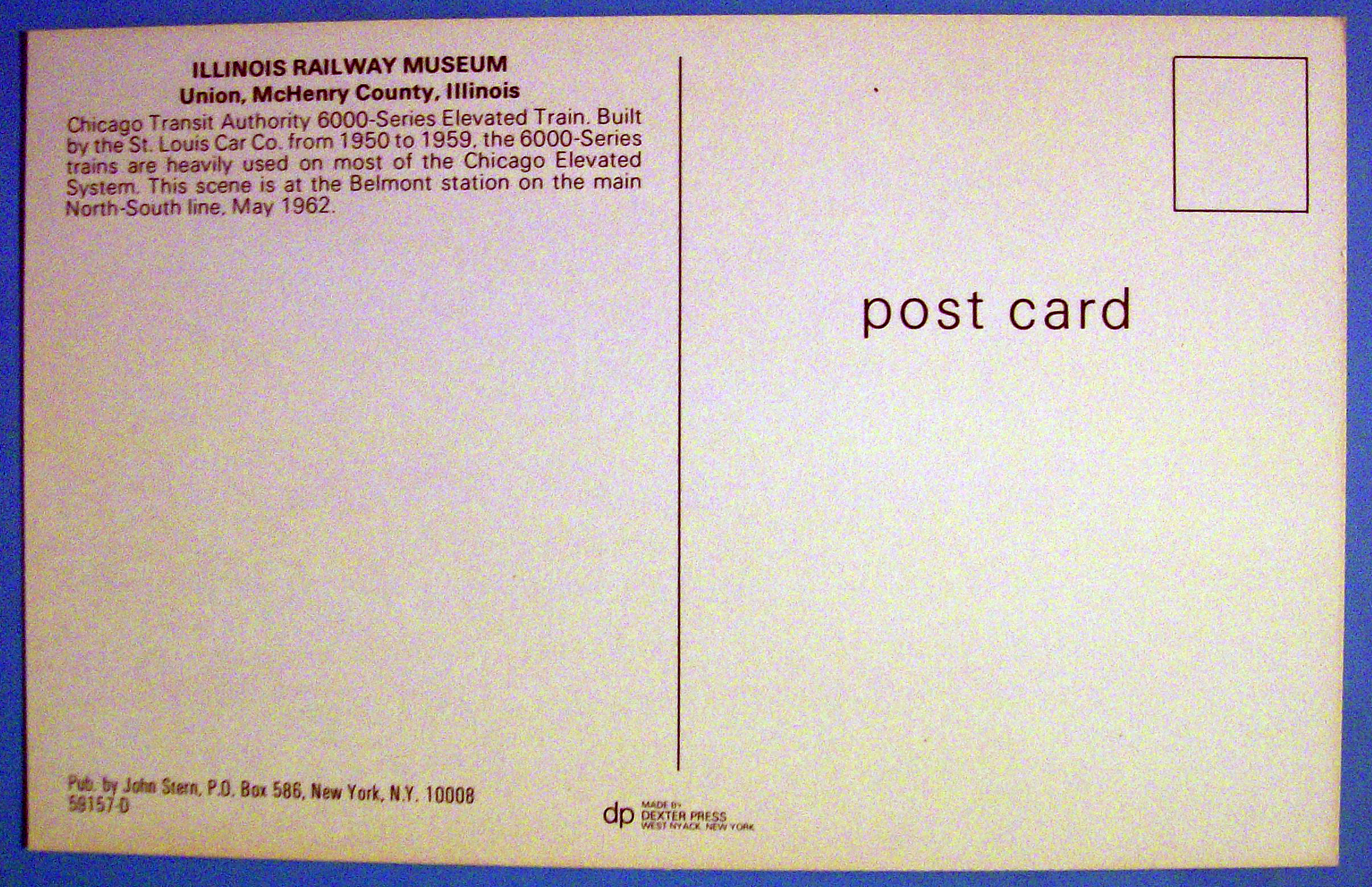Chicago Transit Authority 6000 Series E Train Postcard