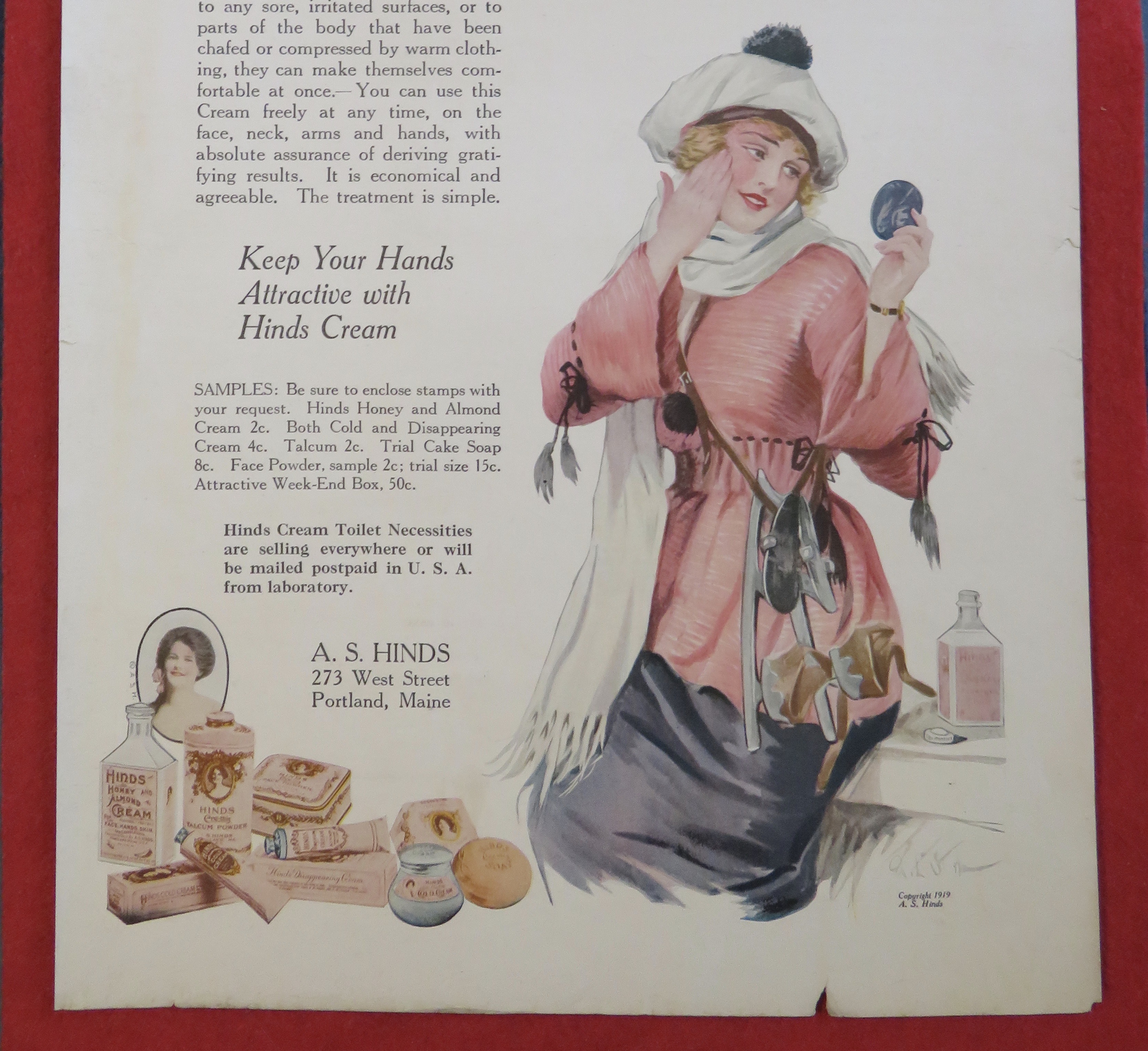1920 Hinds Honey & Almond Cream with Woman & Mirror