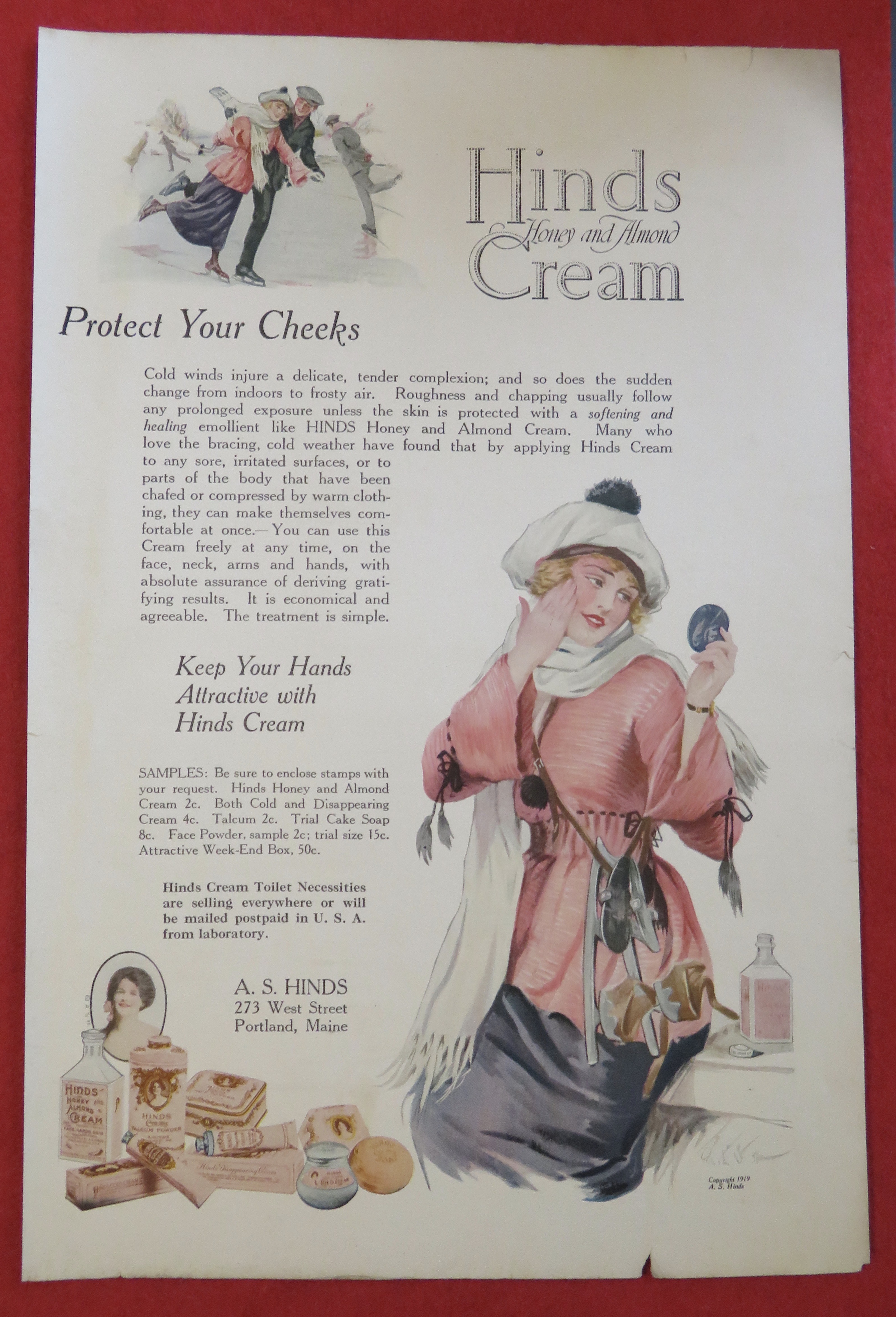 1920 Hinds Honey & Almond Cream with Woman & Mirror