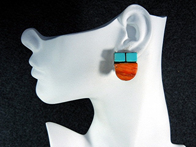 Native American Sterling Silver Turquoise Spiny Earring