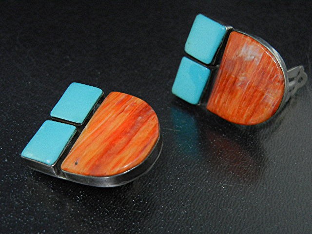 Native American Sterling Silver Turquoise Spiny Earring
