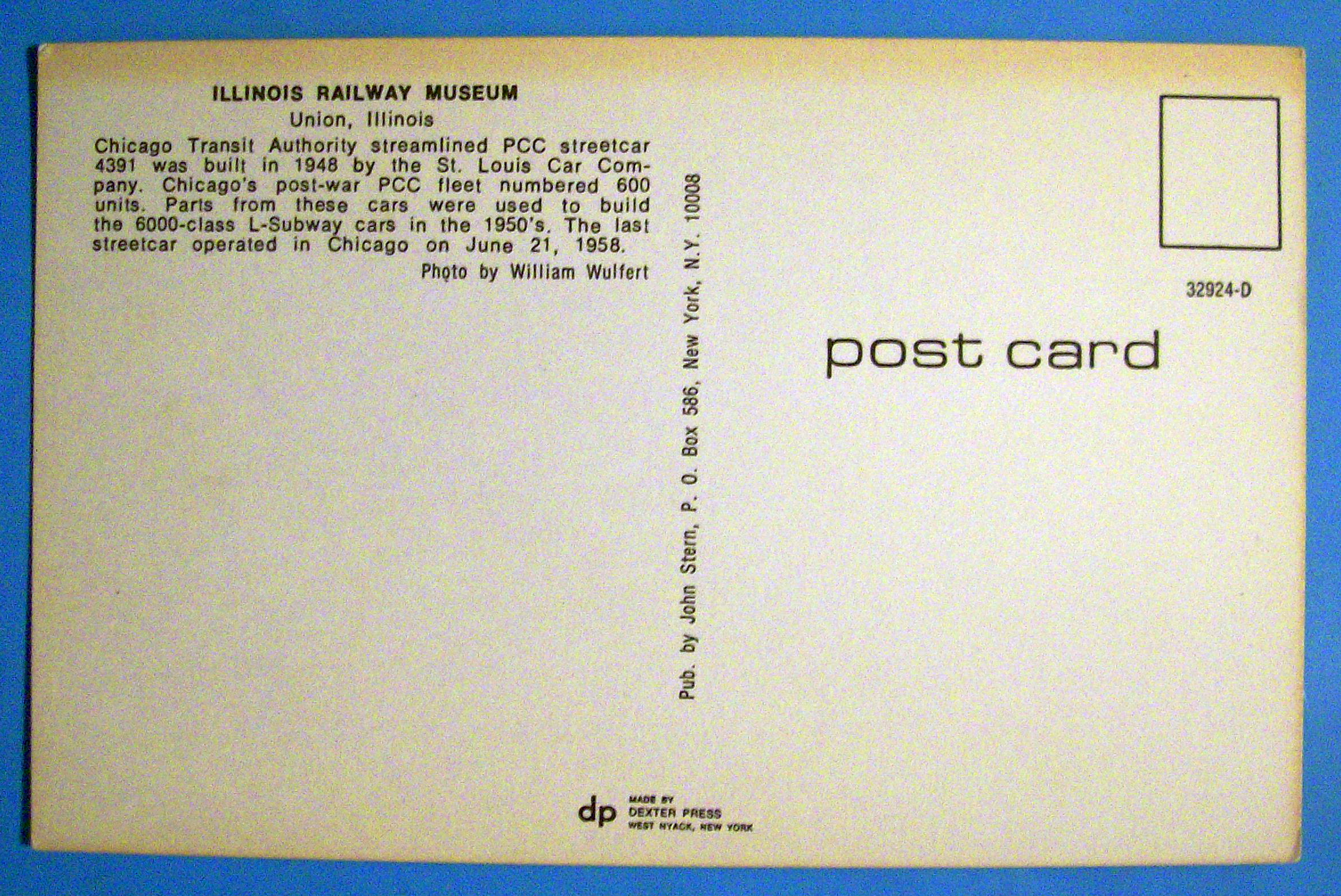 PCC Streetcar #4391 Postcard